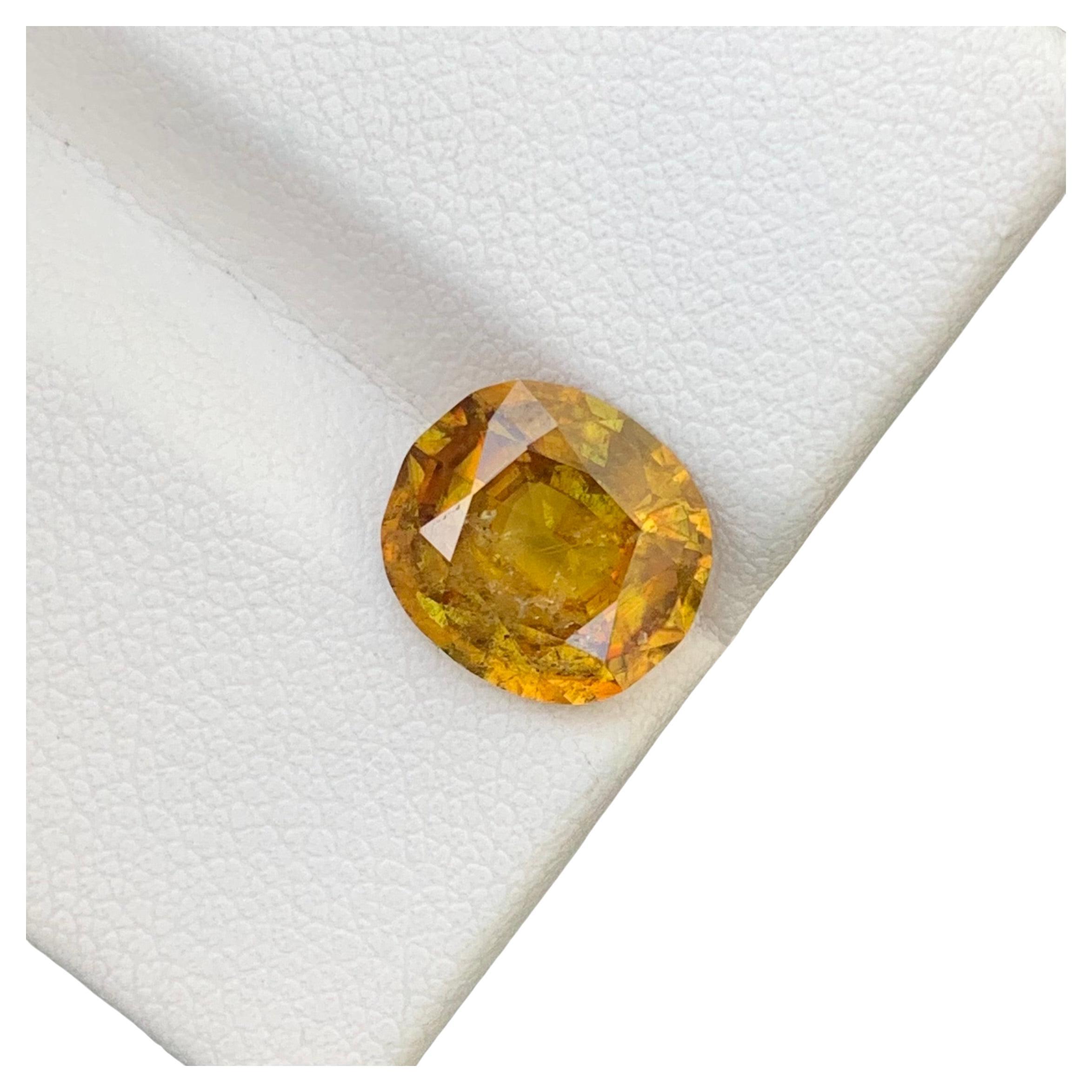 Loose Sphene
Weight: 3.90 Carats 
Dimension: 10.1x9.1x5.6 Mm
Origin: Warsak Pakistan 
Shape: Oval
Color: Yellow Fire Orange 
Treatment: Non
Certificate: On Demand
Sphene, also known as titanite, is a remarkable and lesser-known gemstone that has