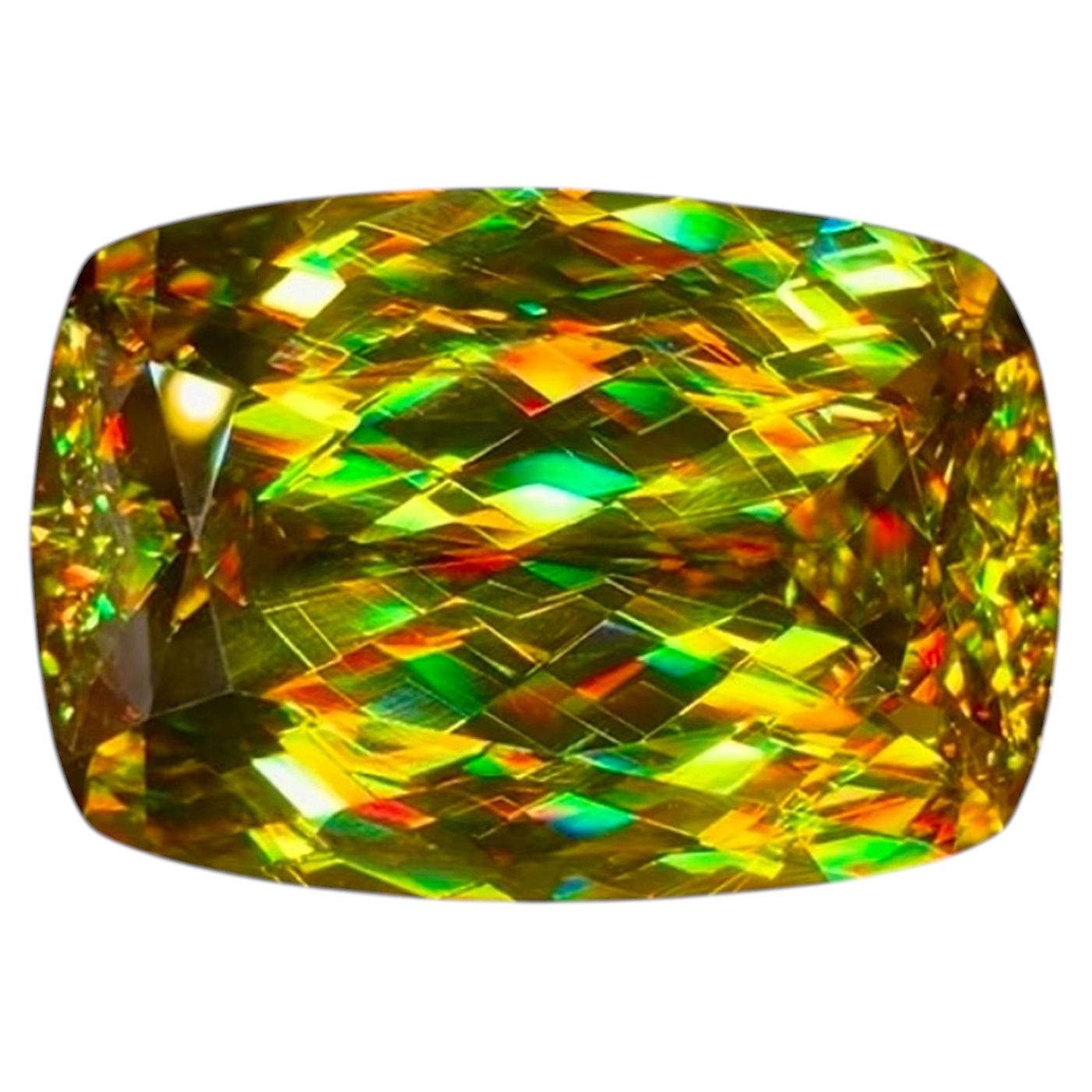 Natural Madagascar Sphene (Titanite) 23.45 Carat – Cushion Cut Rainbow Fire