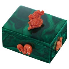 Used Natural Malachite and Coral Medusa Box