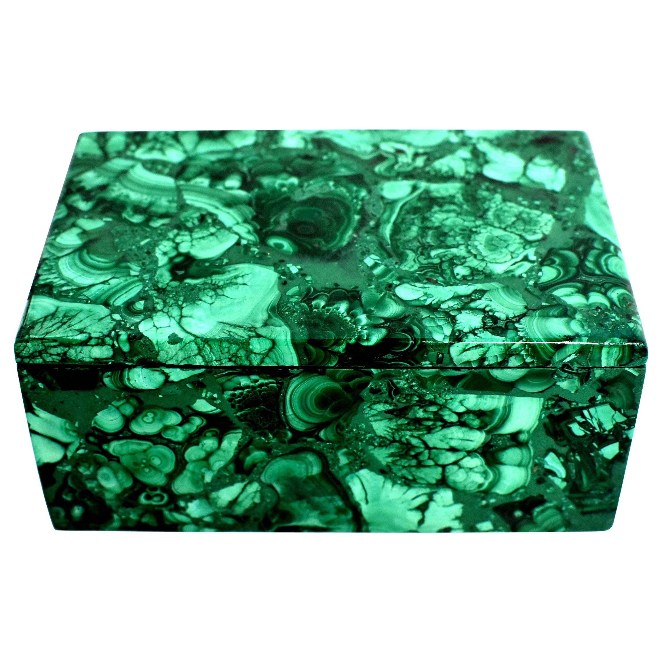 Natural Malachite Box, 1.75 lb Large Full Slab Jewelry Box