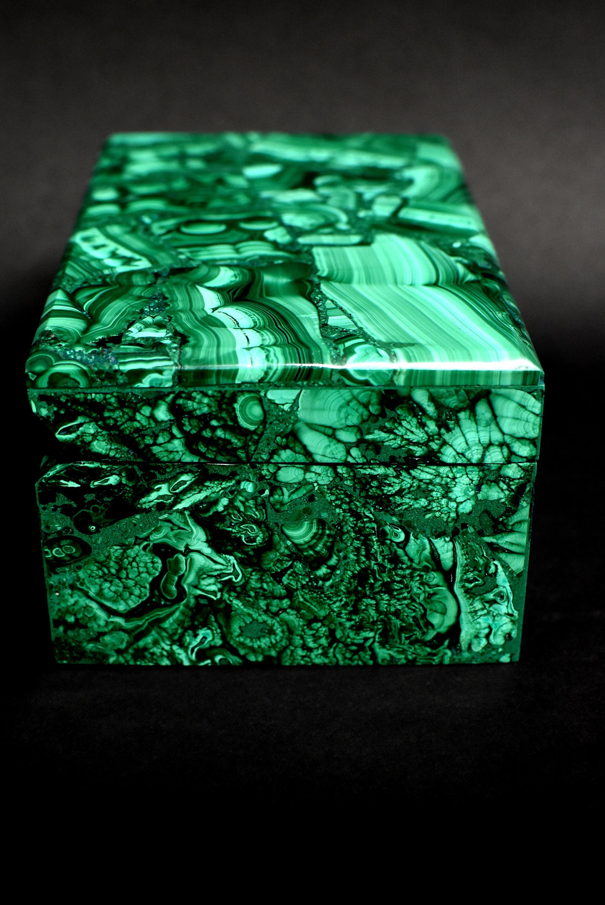 Natural Malachite Box, Large 3 lb Full Slab Jewelry Box 3