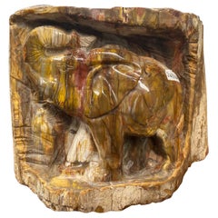 Natural Malachite Carved Elephant Relief