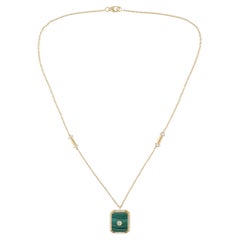 Natural Malachite Diamond Pendant Necklace 18 Karat White Gold Handmade Jewelry