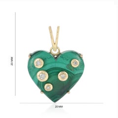 Natural Malachite Gemstone Heart Charm Solid 14k Yellow Gold Diamond Pendant