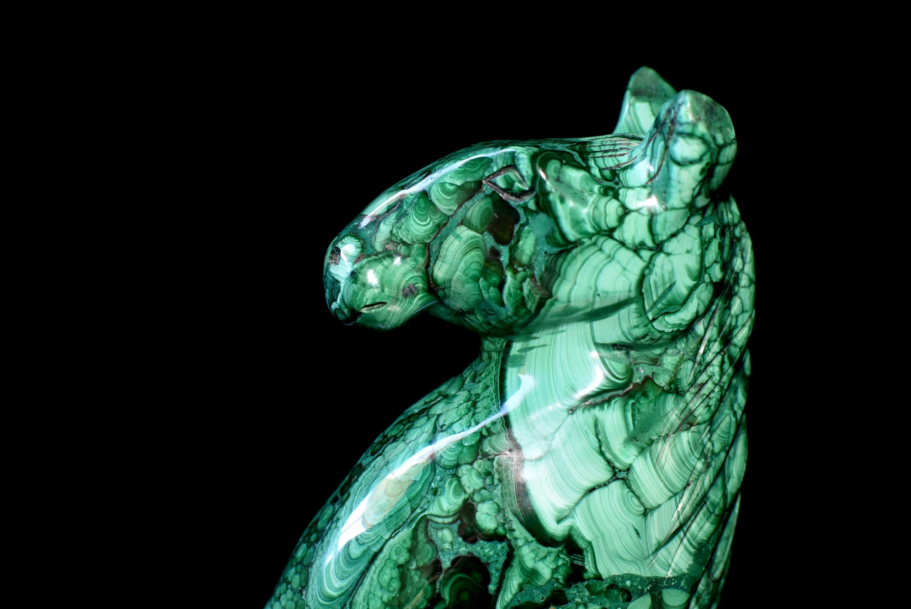 Natural Malachite Horse Sculptures Pair Bookends Paperweights 4