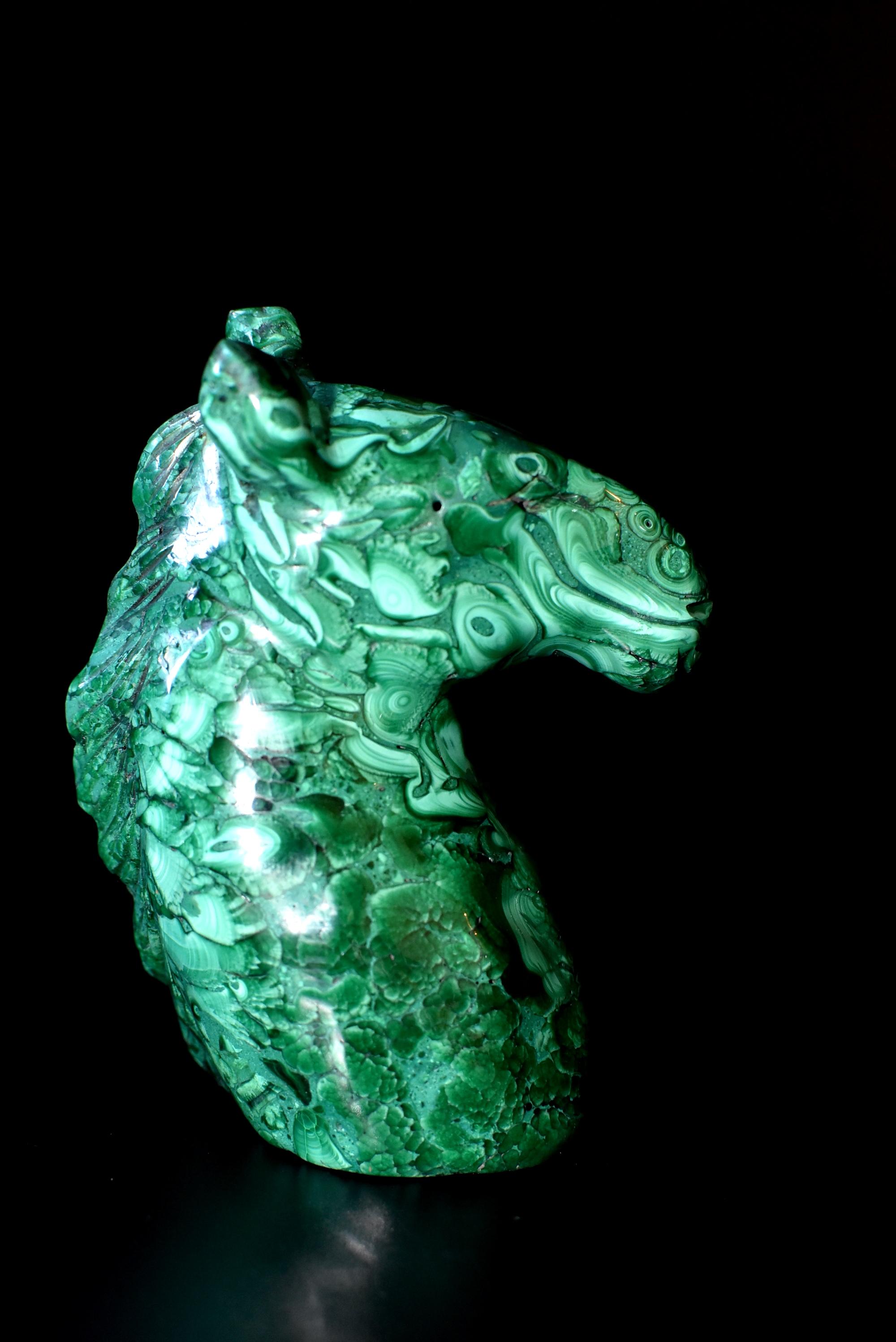 Natural Malachite Horse Sculptures Pair Bookends Paperweights 6