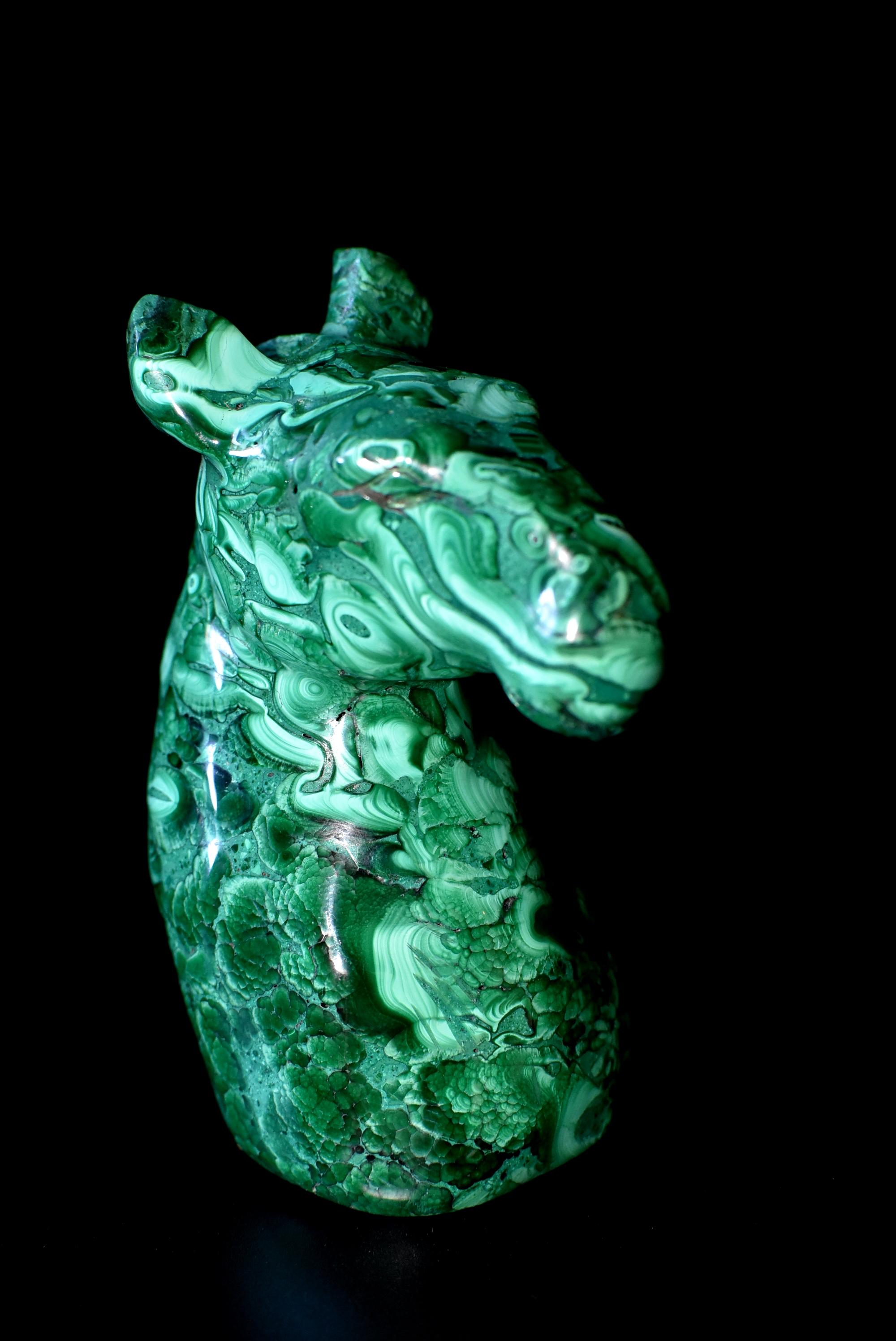 Natural Malachite Horse Sculptures Pair Bookends Paperweights 7