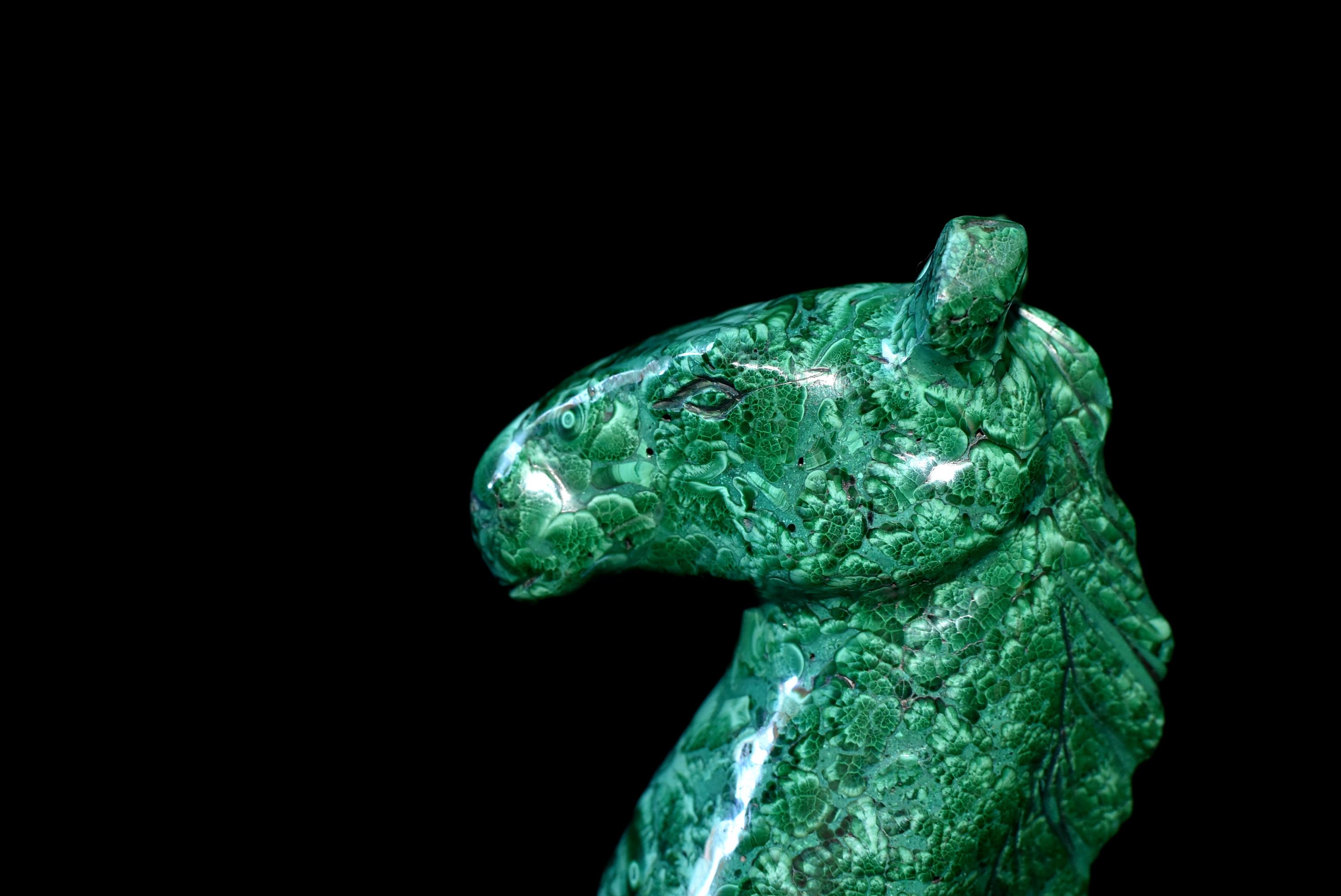 Natural Malachite Horse Sculptures Pair Bookends Paperweights 8