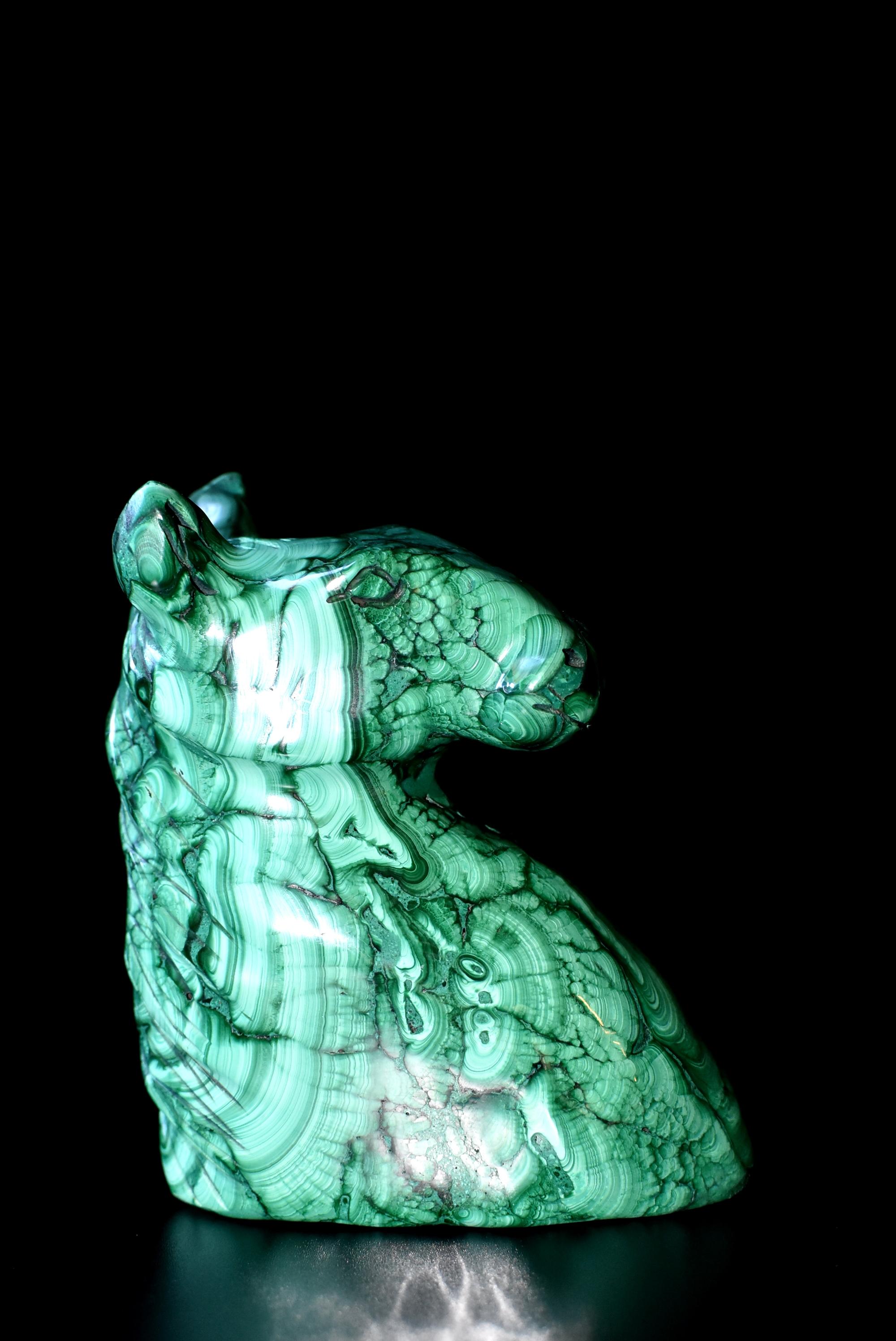 Contemporary Natural Malachite Horse Sculptures Pair Bookends Paperweights