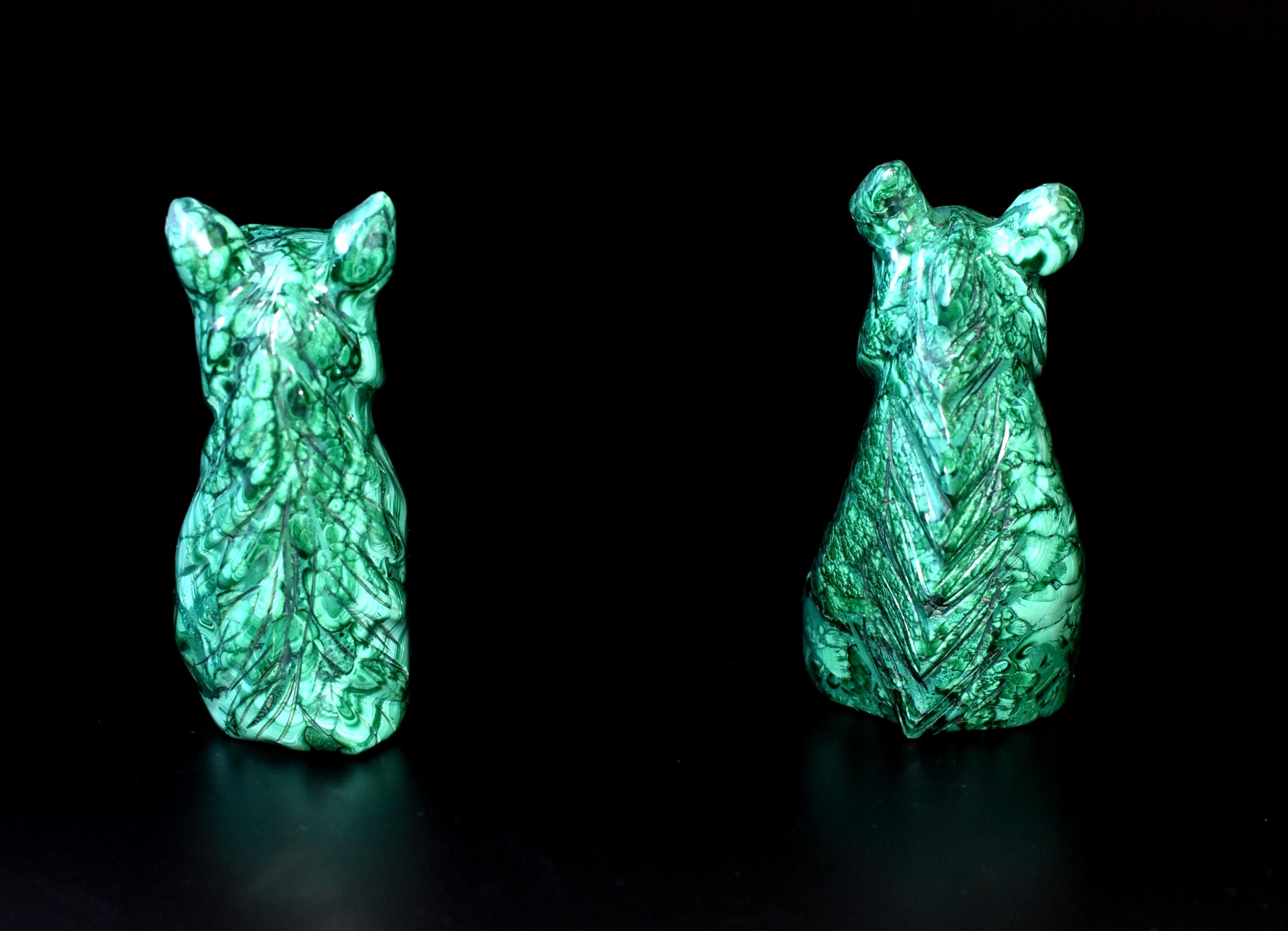 Natural Malachite Horse Sculptures Pair Bookends Paperweights 2