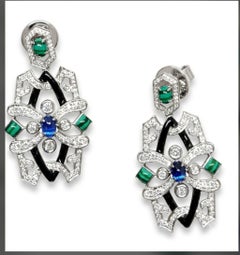 Pendientes de malaquita natural, cianita y diamantes en oro de 18 quilates