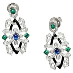 Pendientes de malaquita natural, cianita y diamantes en oro de 18 quilates