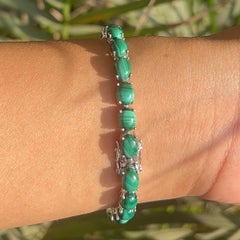 Natural Malachite Oval Cabochon Bracelet Gift for Garndma in 925 Silver Bracelet