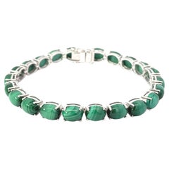 Bracelet cabochon ovale en malachite naturelle cadeau pour Garndma en argent 925