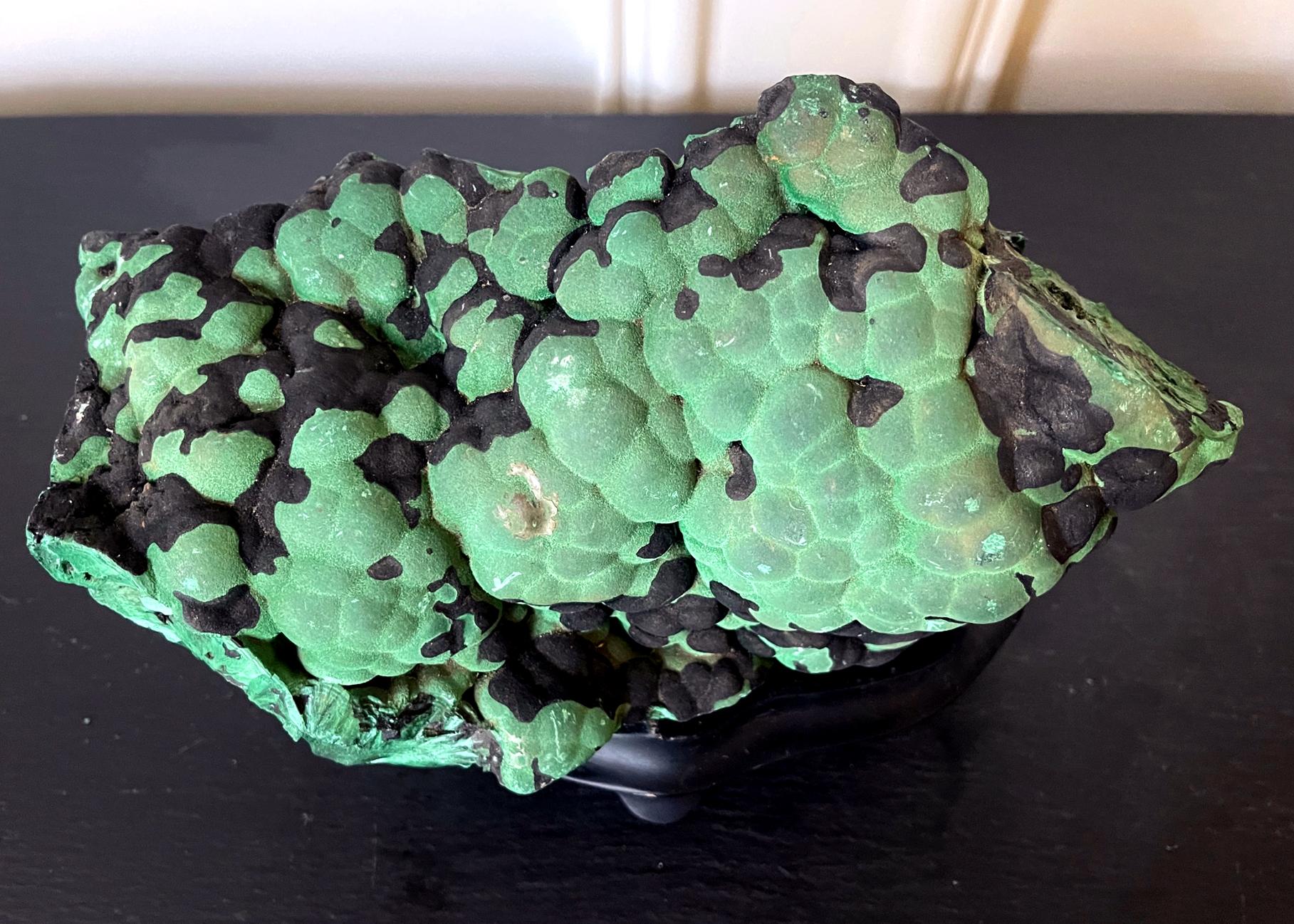 Natural Malachite Rock on Display Stand as a Scholar Stone For Sale 5