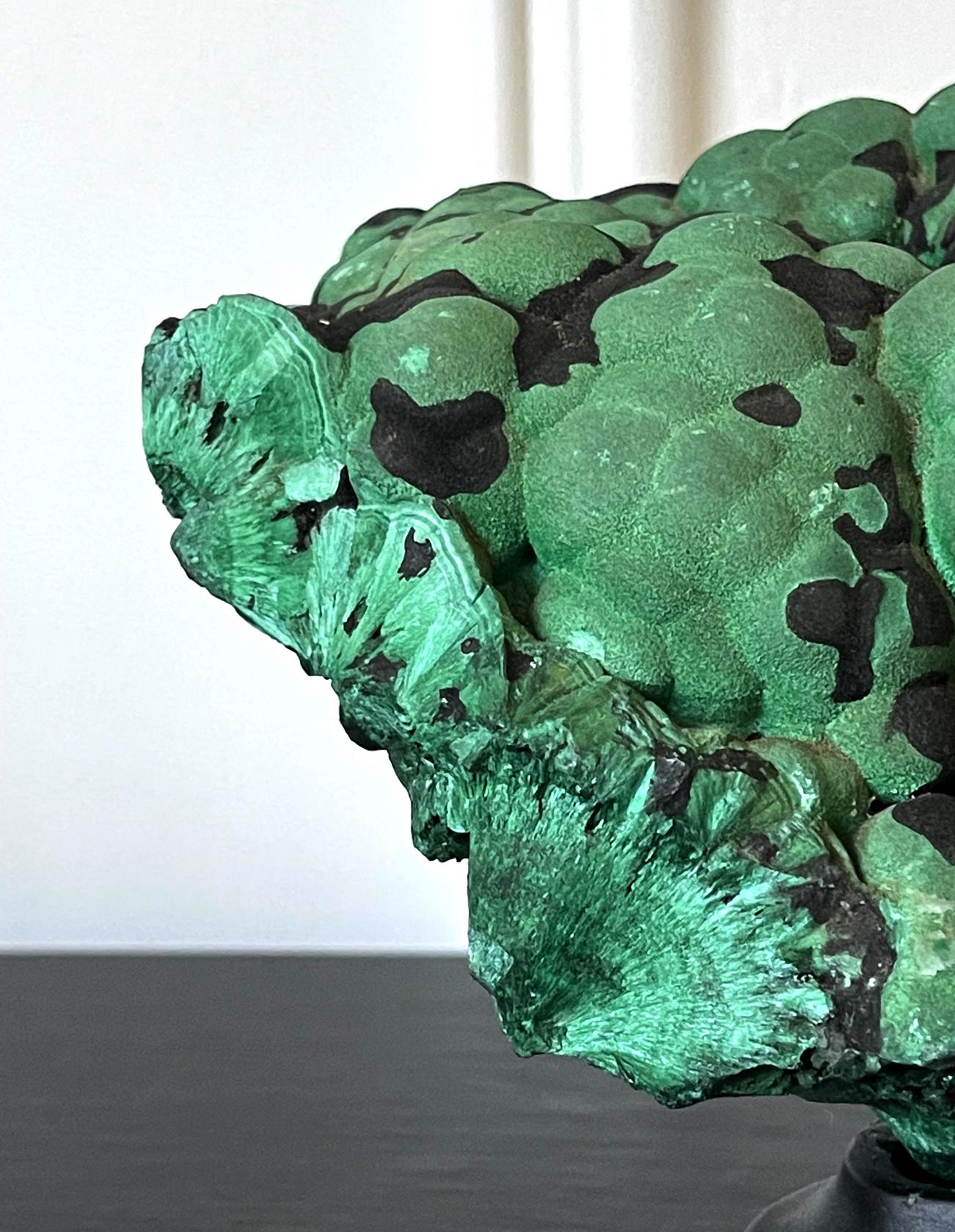 Natural Malachite Rock on Display Stand as a Scholar Stone For Sale 6