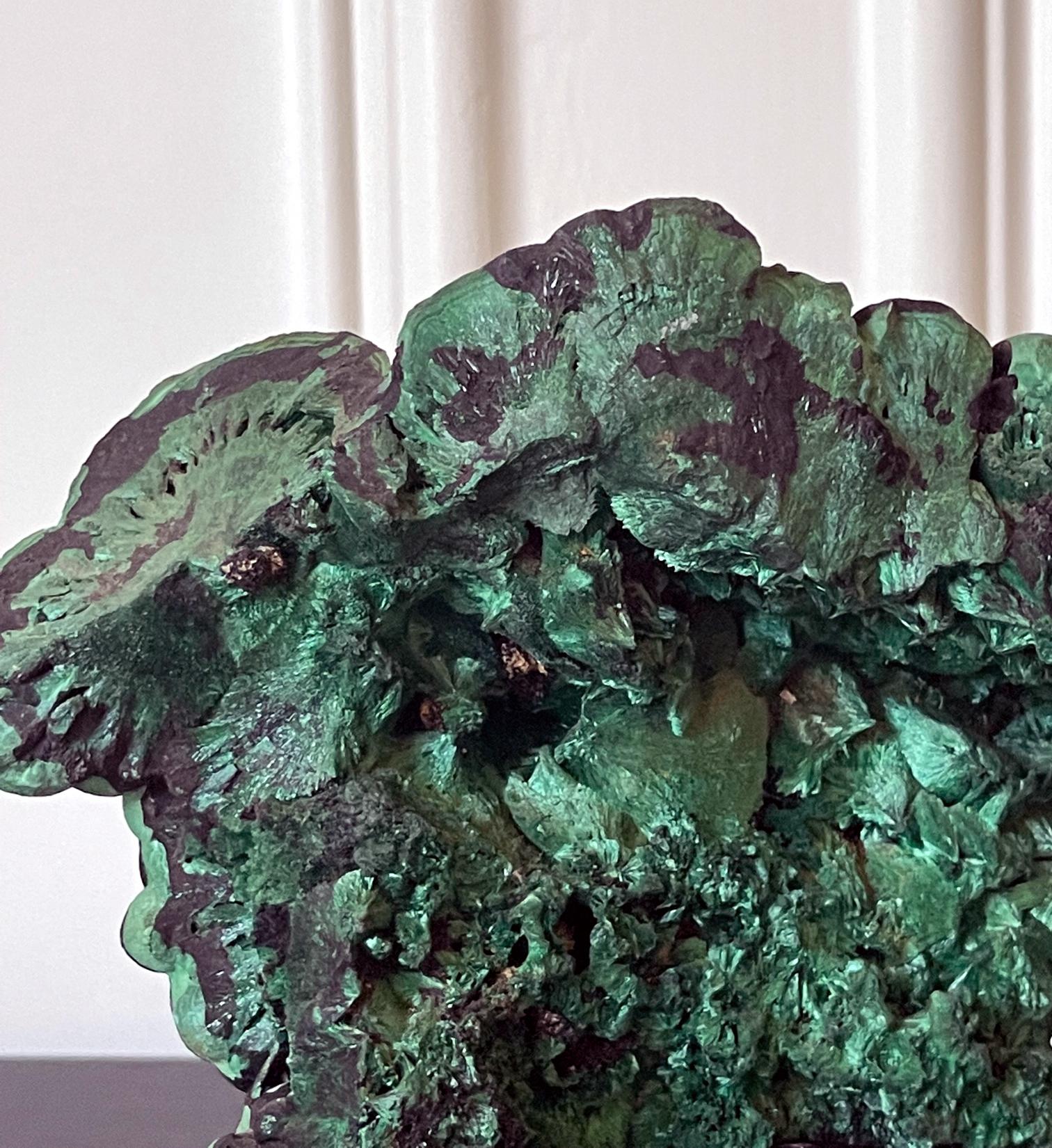 Natural Malachite Rock on Display Stand as a Scholar Stone For Sale 8