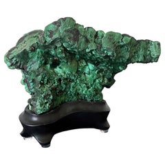 Vintage Natural Malachite Rock on Display Stand as a Scholar Stone