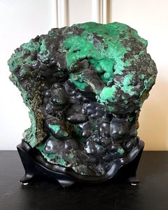Natural Malachite Rock on Display Stand as Chinese Scholar Stone