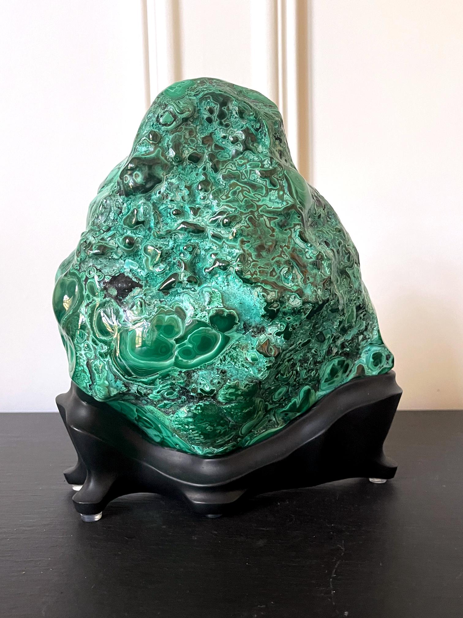Natural Malachite Rock on Display Stand as Chinese Scholar Stone