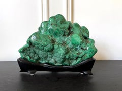 Natural Malachite Rock on Display Stand as Chinese Scholar Stone