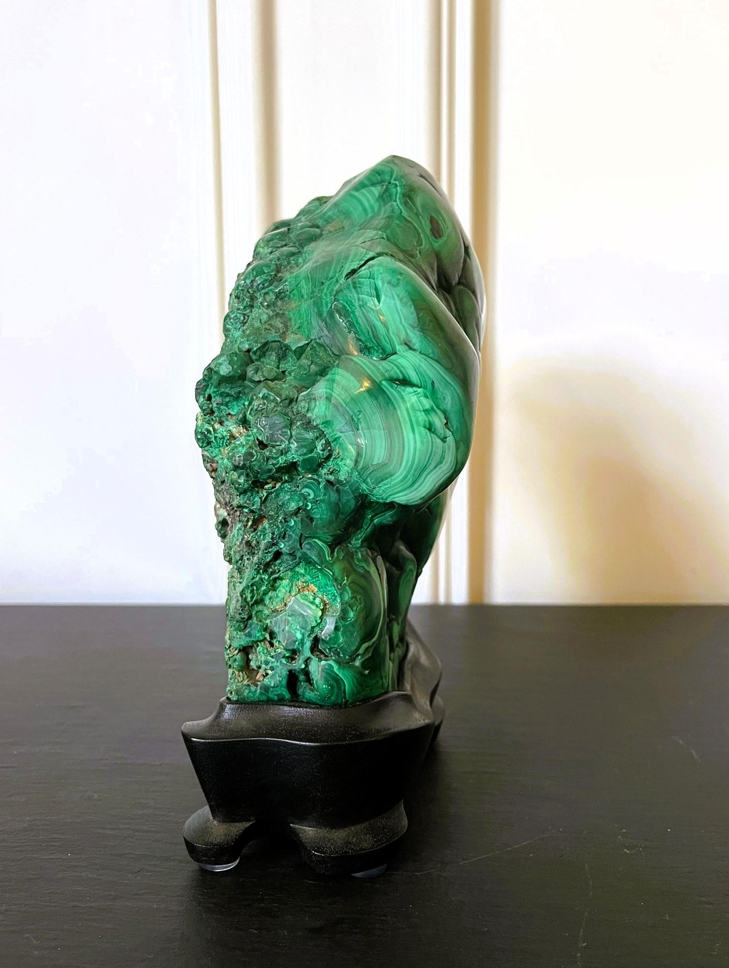 Natural Malachite Rock on Display Stand as Chinese Scholar Stone In Good Condition In Atlanta, GA