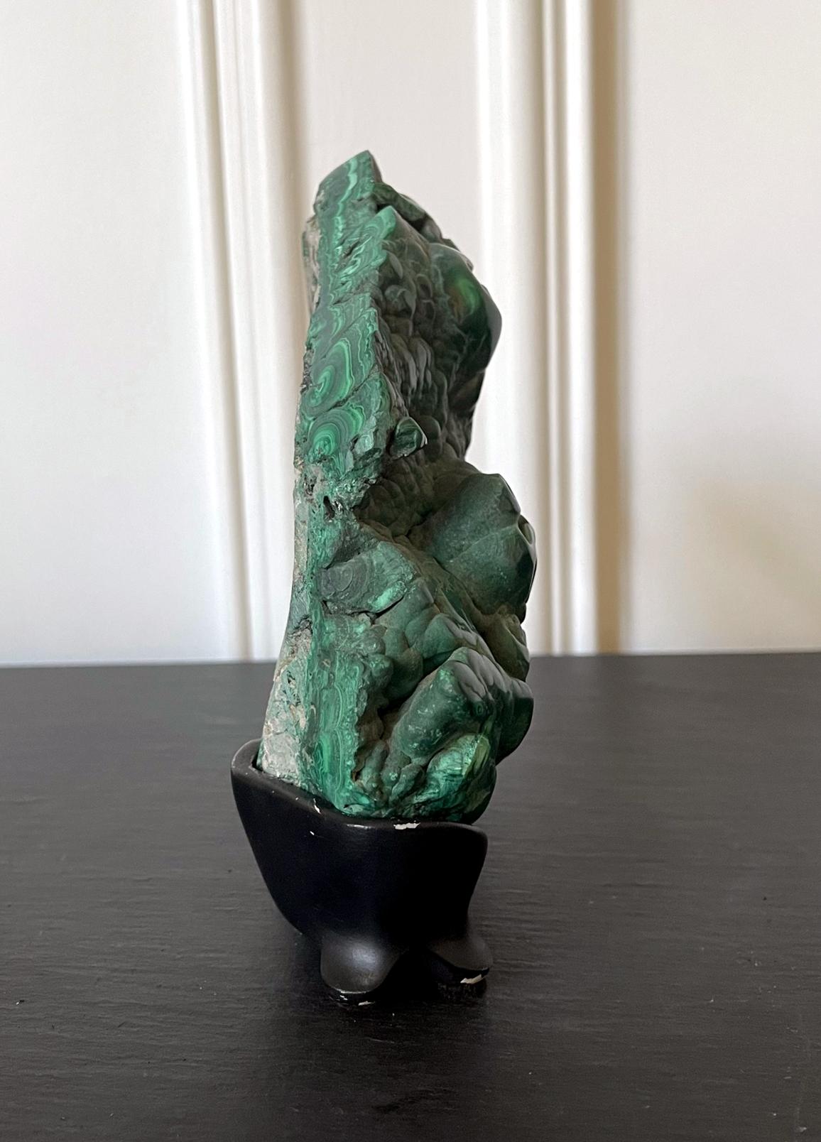 Natural Malachite Rock on Display Stand as Chinese Scholar Stone In Good Condition For Sale In Atlanta, GA