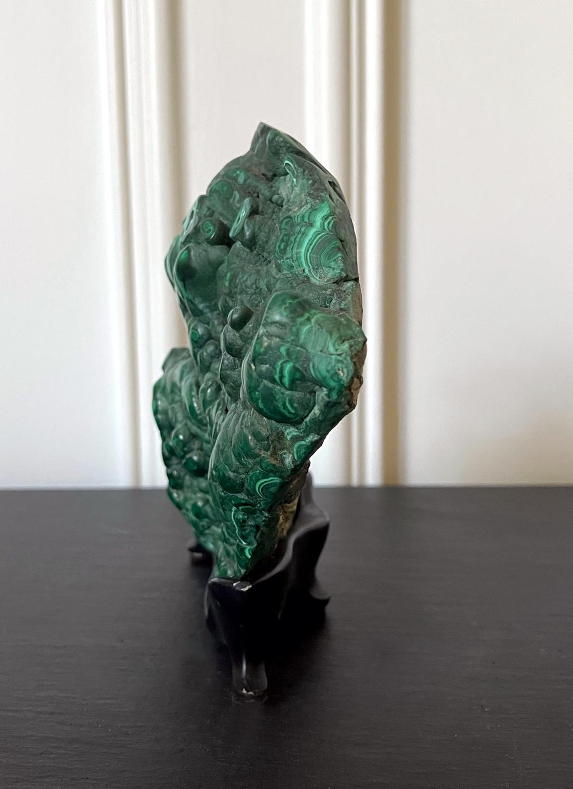 20th Century Natural Malachite Rock on Display Stand as Chinese Scholar Stone For Sale