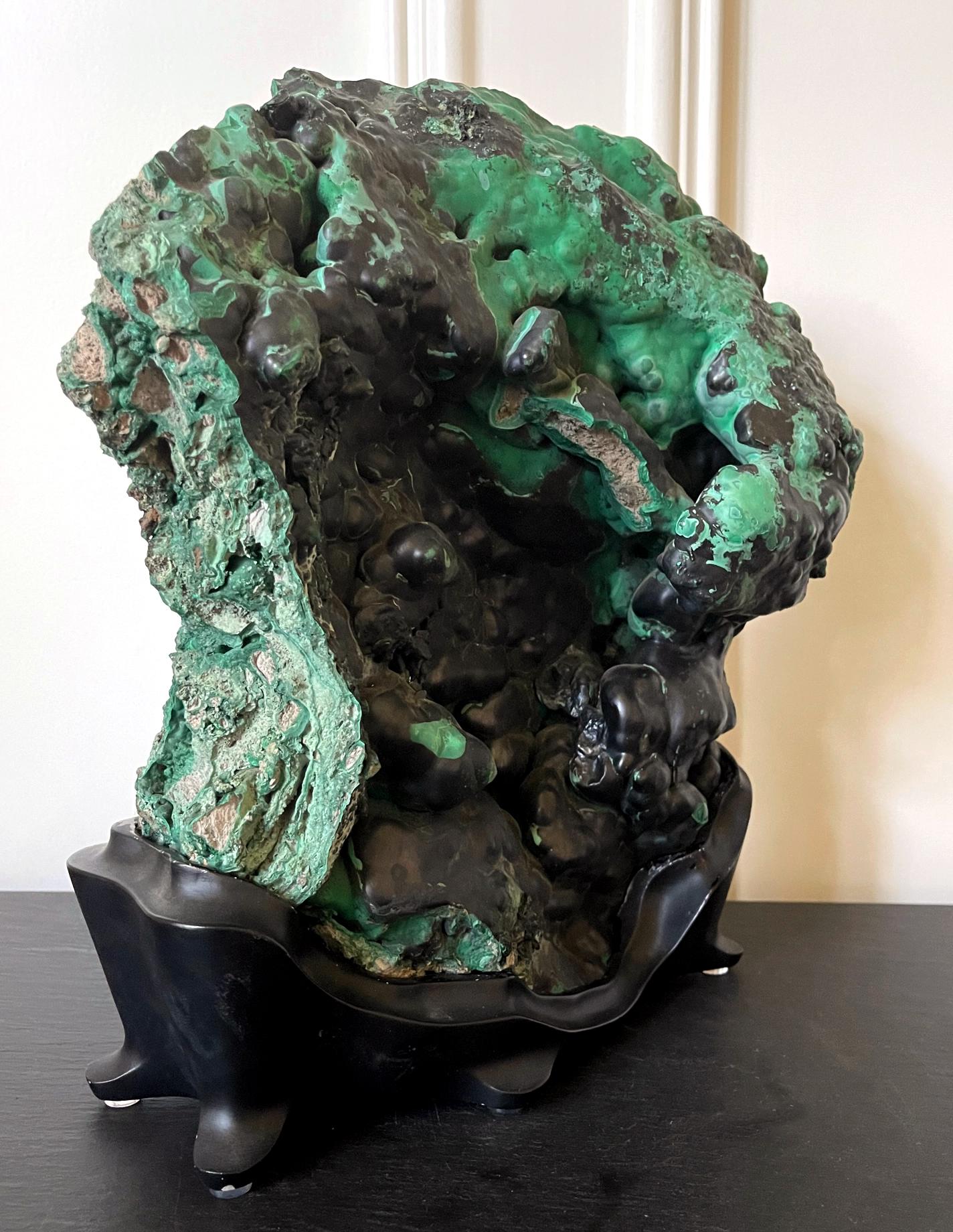 Natural Malachite Rock on Display Stand as Chinese Scholar Stone For Sale 1