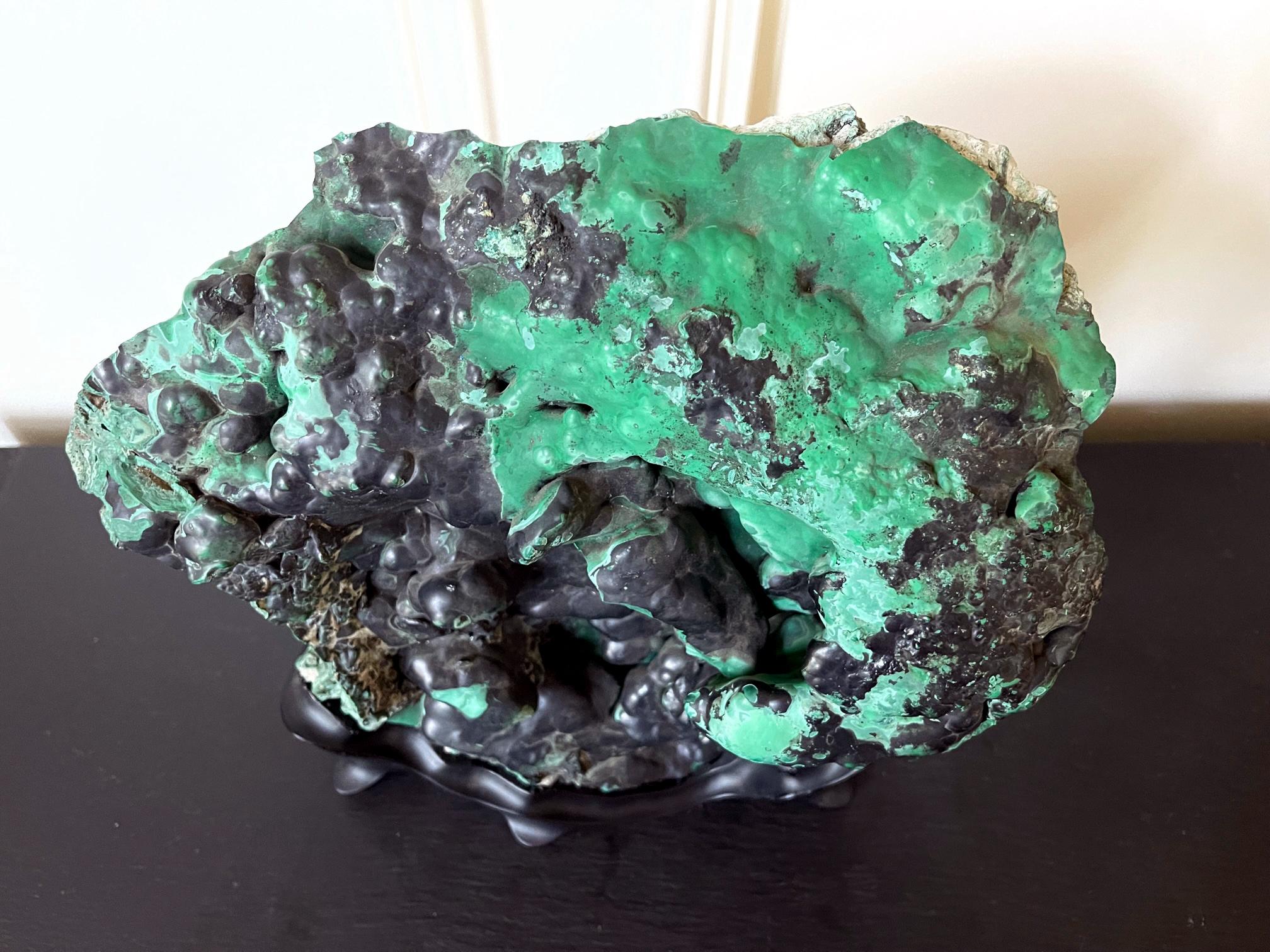 Natural Malachite Rock on Display Stand as Chinese Scholar Stone For Sale 2