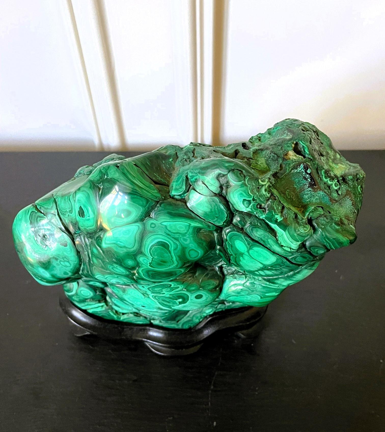 Natural Malachite Rock on Display Stand as Chinese Scholar Stone 2