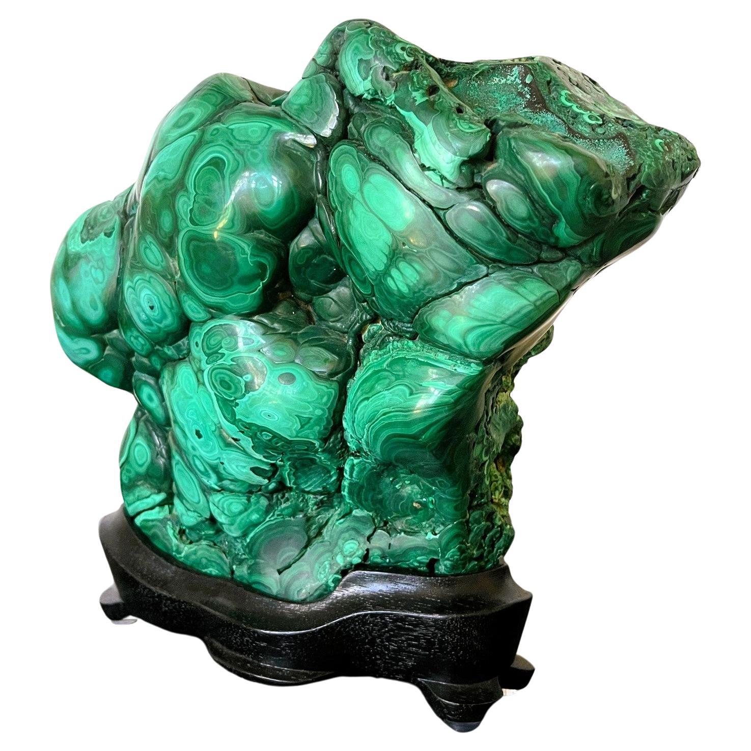 Natural Malachite Rock on Display Stand as Chinese Scholar Stone