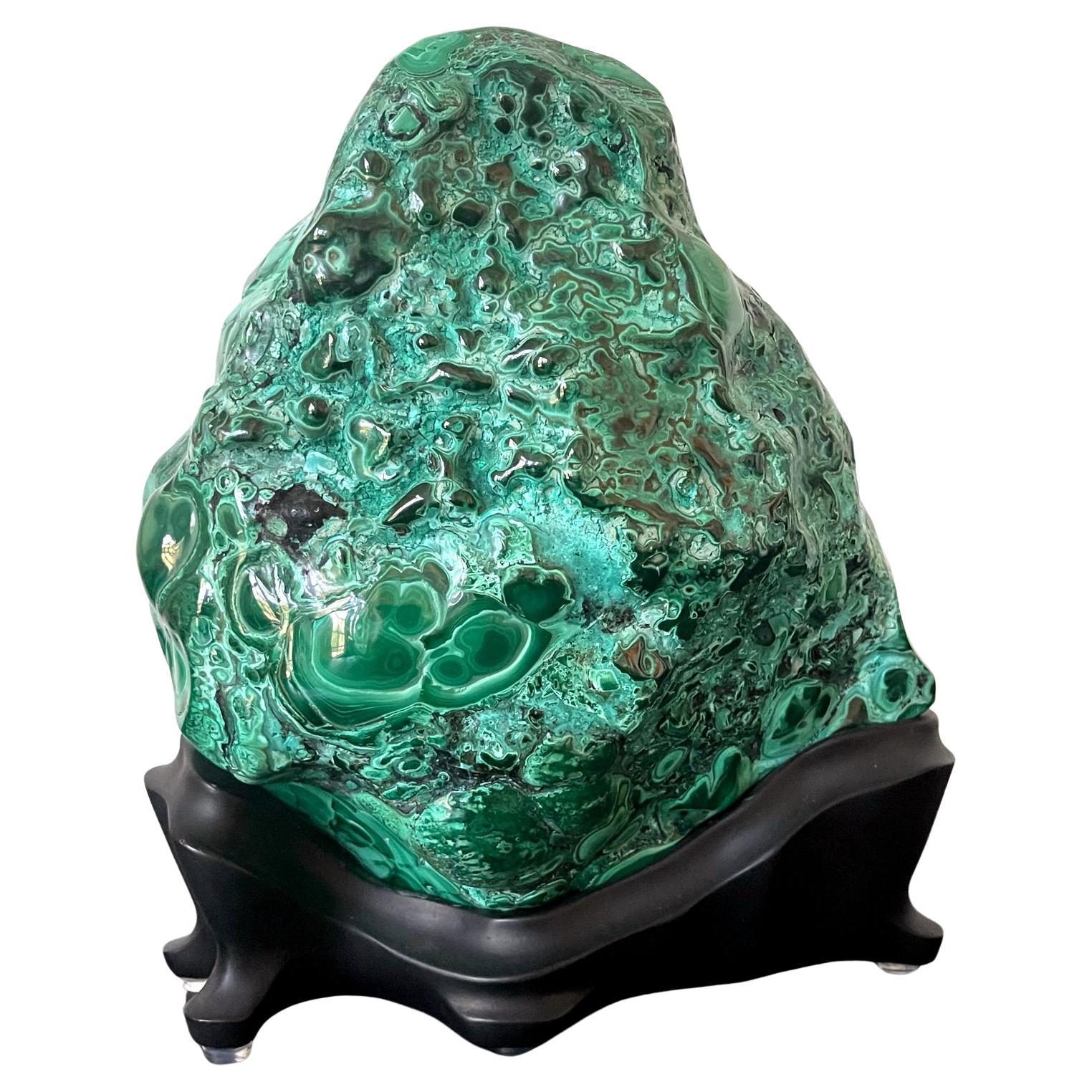 Natural Malachite Rock on Display Stand as Chinese Scholar Stone