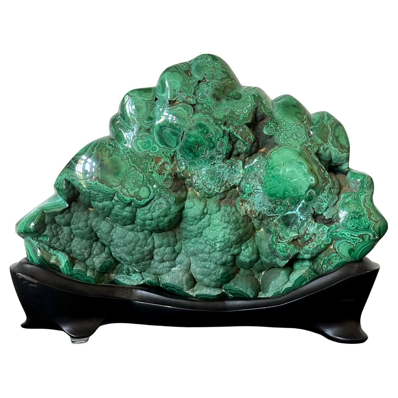 Natural Malachite Rock on Display Stand as Chinese Scholar Stone