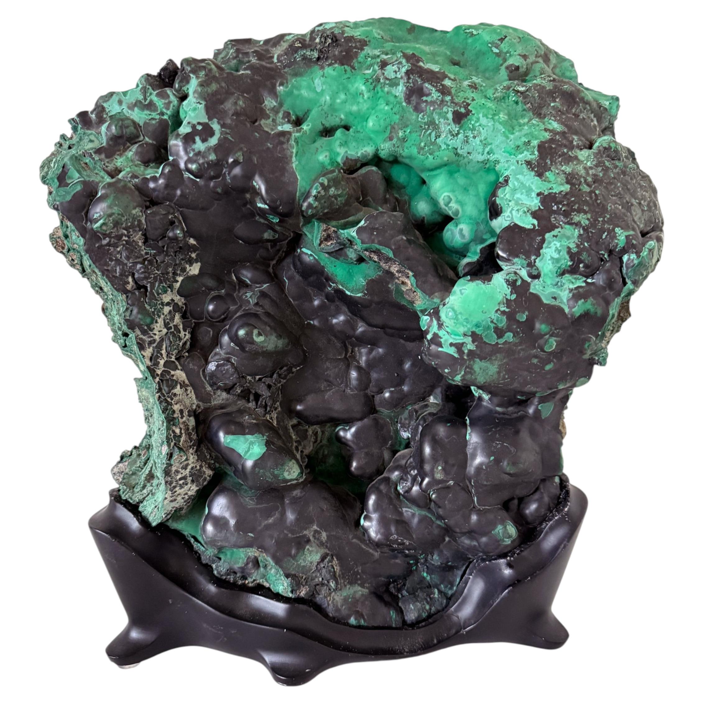 Natural Malachite Rock on Display Stand as Chinese Scholar Stone