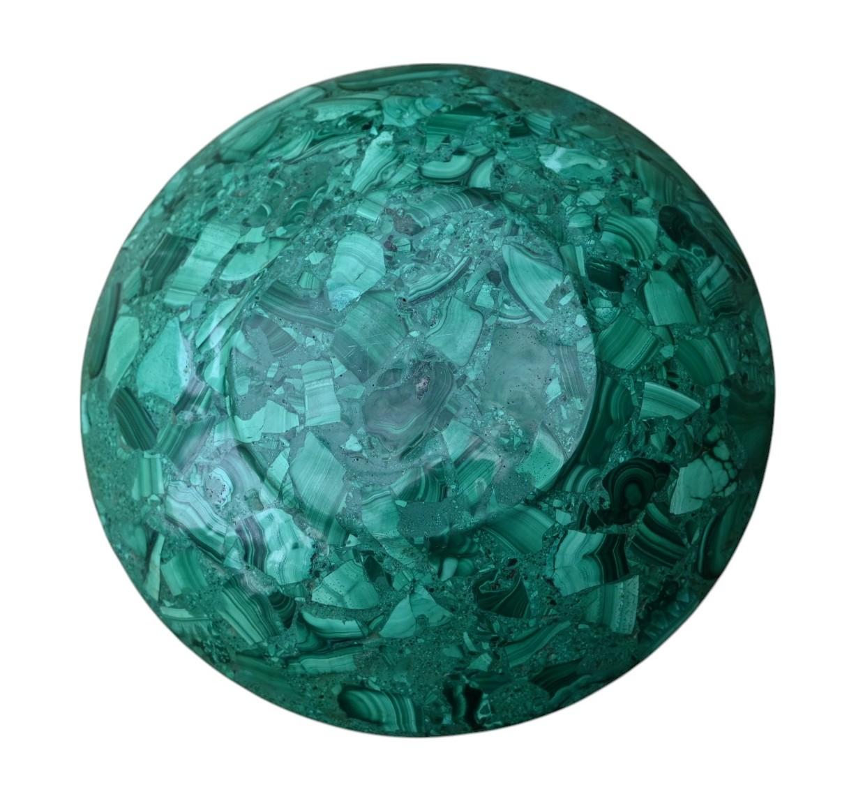 Mid-Century moderno Ciotola rotonda in malachite Nature  con bordo in ottone, anni '50 in vendita