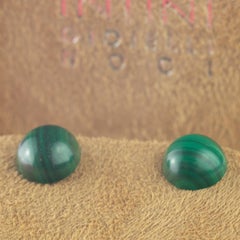 Natural Malachite Round Cabochon 14 Karat Gold Stud Chic Cocktail Earrings