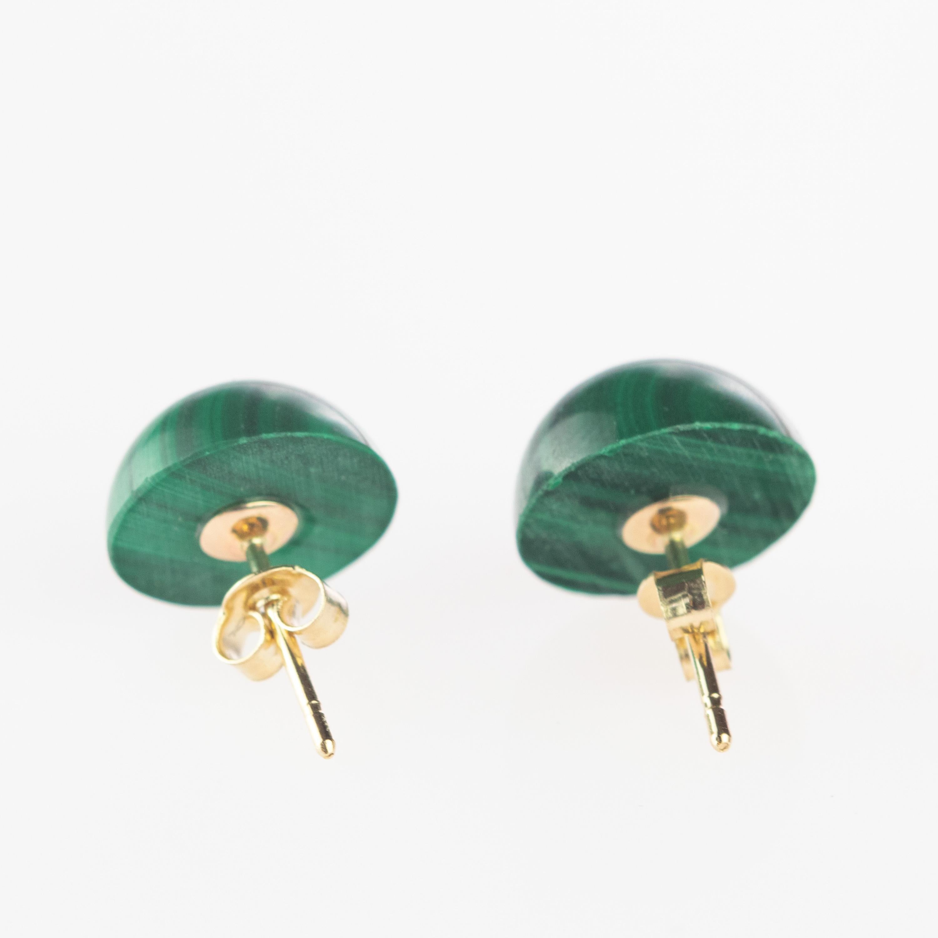 Malaquita Natural Cabujón Redondo Oro de 14 Kilates Pendientes de Cóctel Chic Retro en venta
