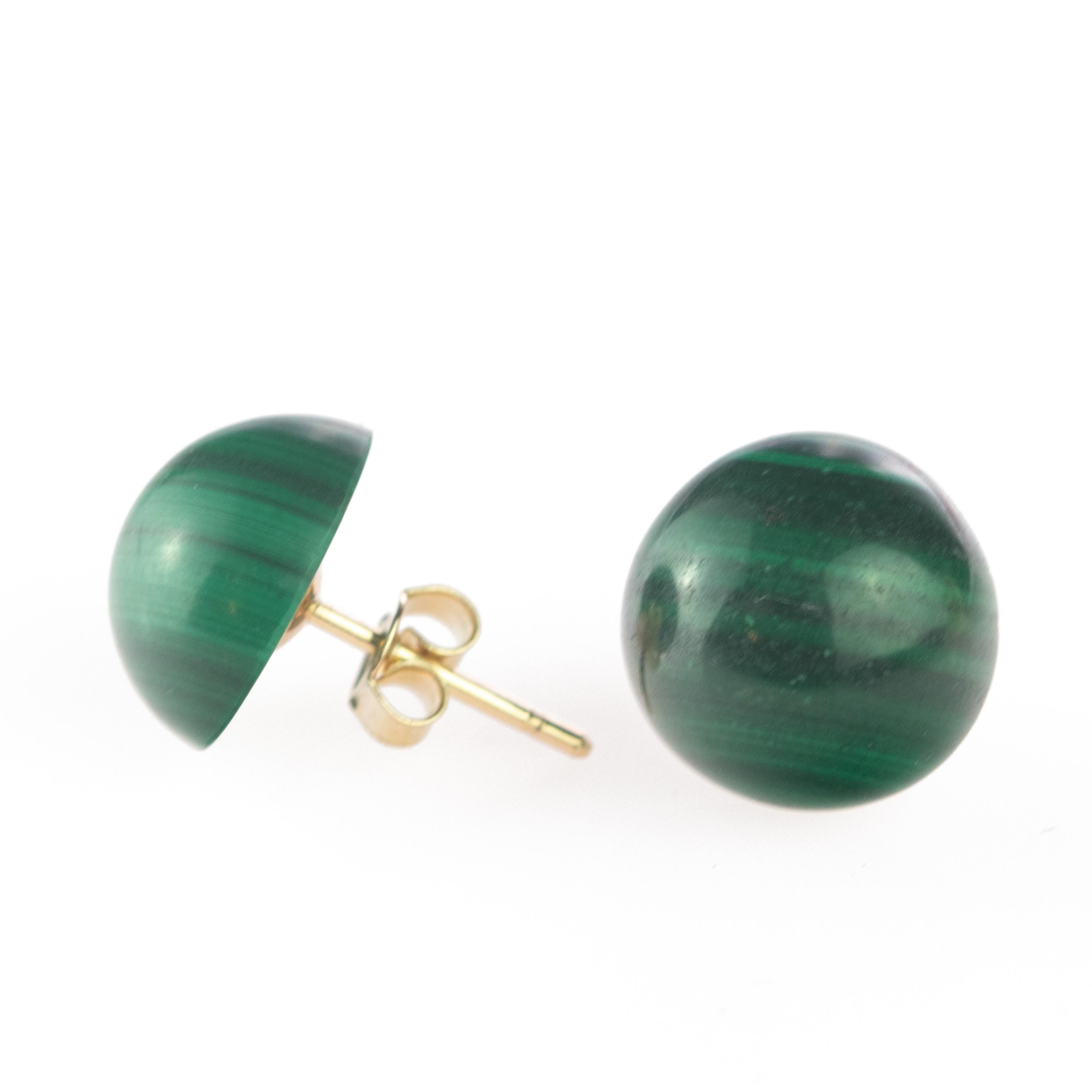 Malaquita Natural Cabujón Redondo Oro de 14 Kilates Pendientes de Cóctel Chic en Nuevo estado para la venta en Milano, IT