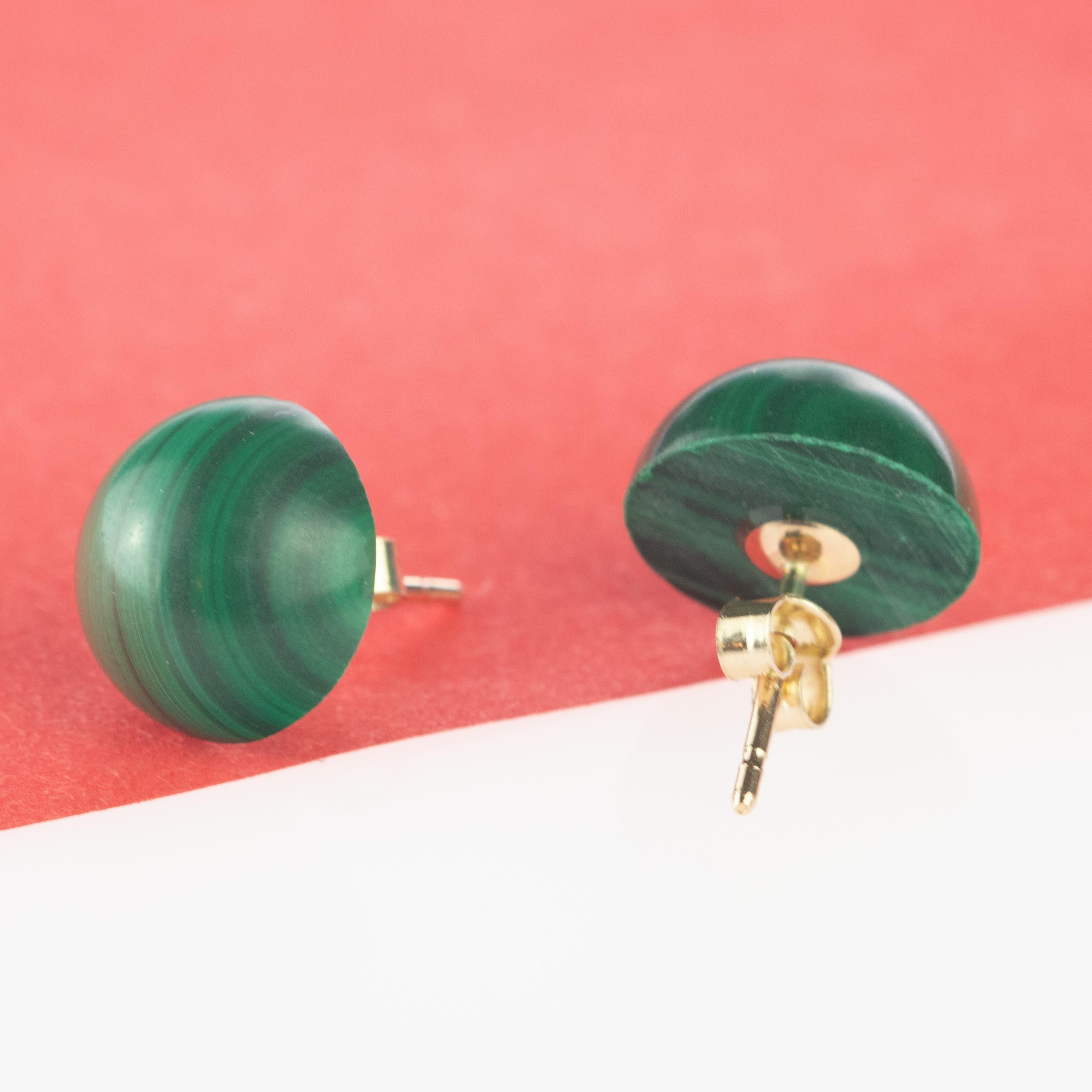 Malaquita Natural Cabujón Redondo Oro de 14 Kilates Pendientes de Cóctel Chic en venta 1