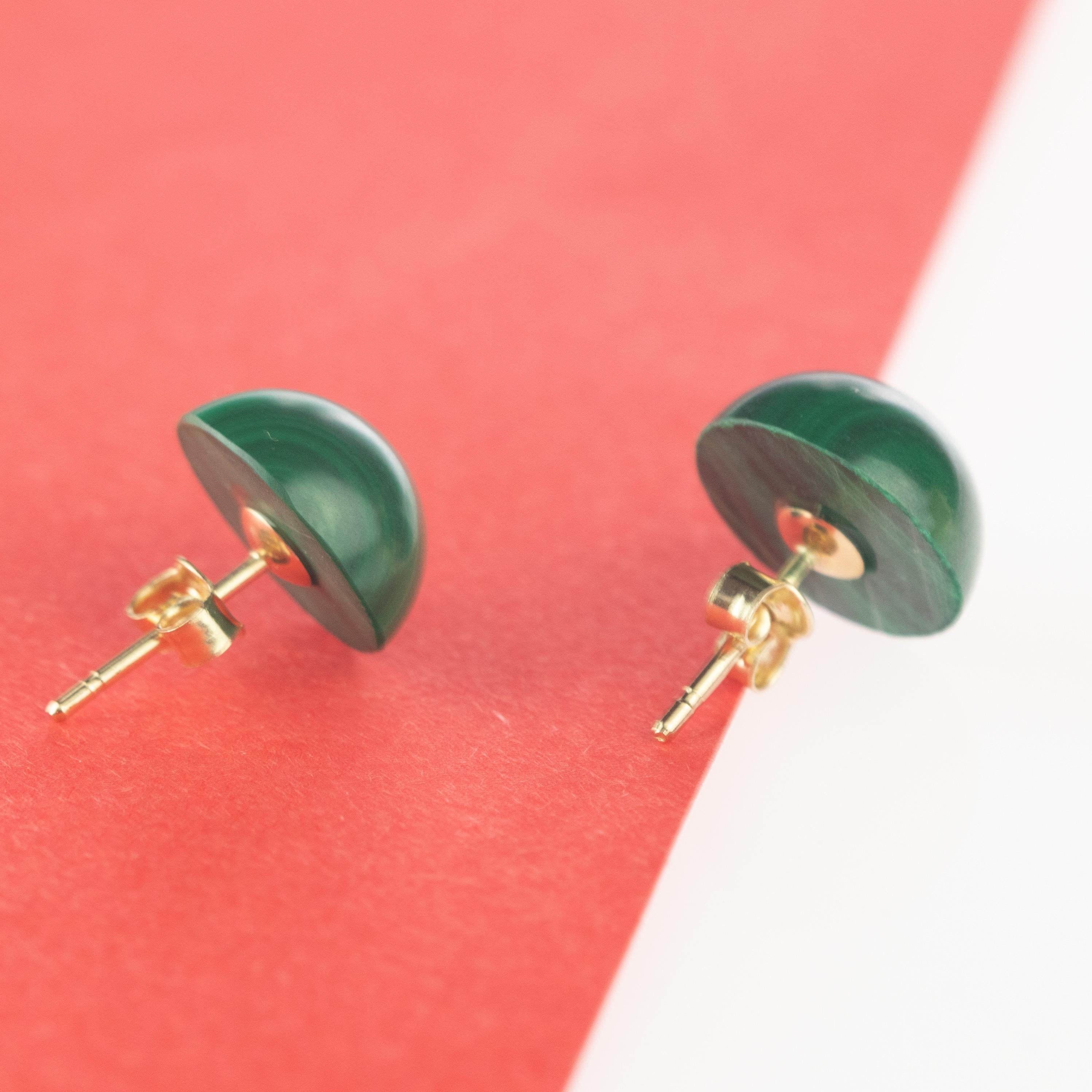 Malaquita Natural Cabujón Redondo Oro de 14 Kilates Pendientes de Cóctel Chic en venta 2