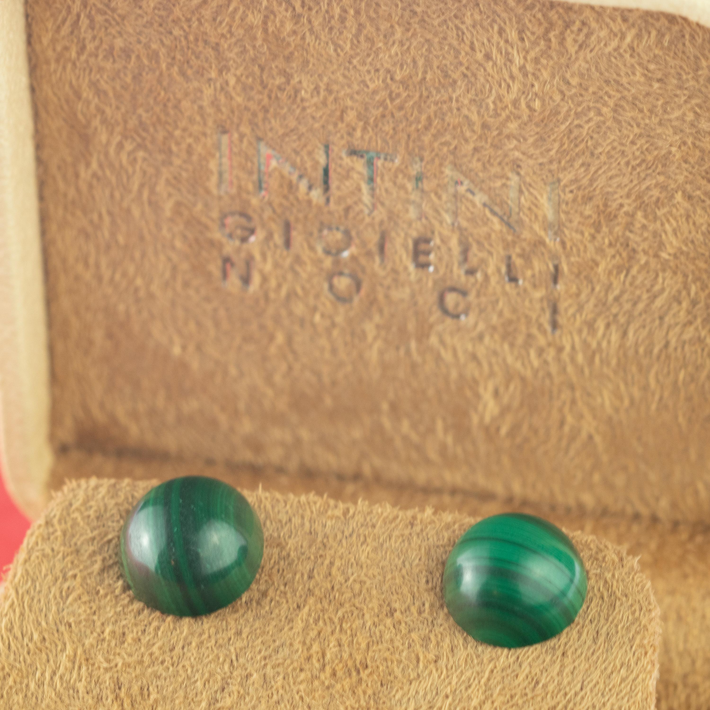 Malaquita Natural Cabujón Redondo Oro de 14 Kilates Pendientes de Cóctel Chic en venta 3