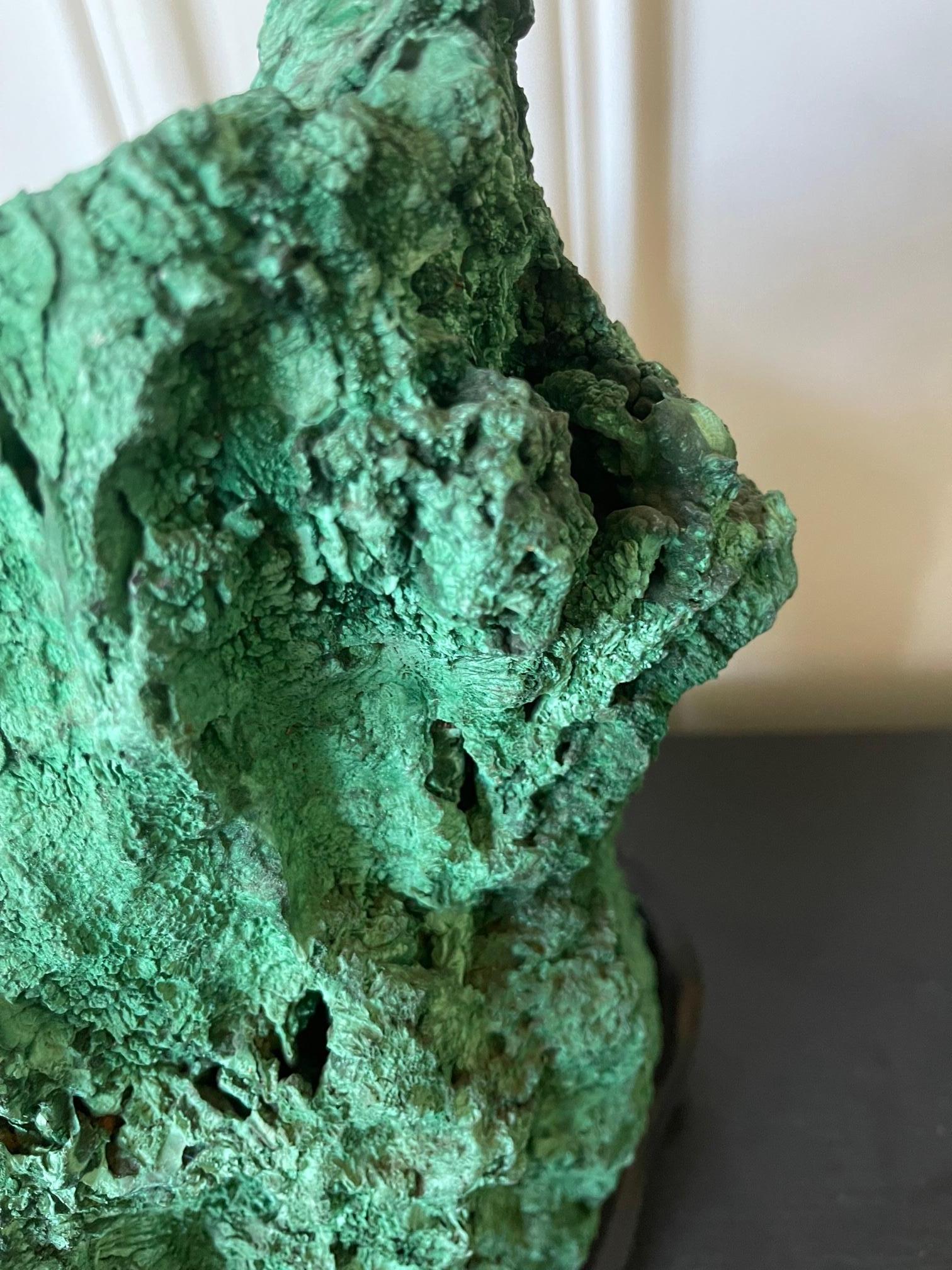 Natural Malachite Scholar Stone on Display Stand For Sale 4