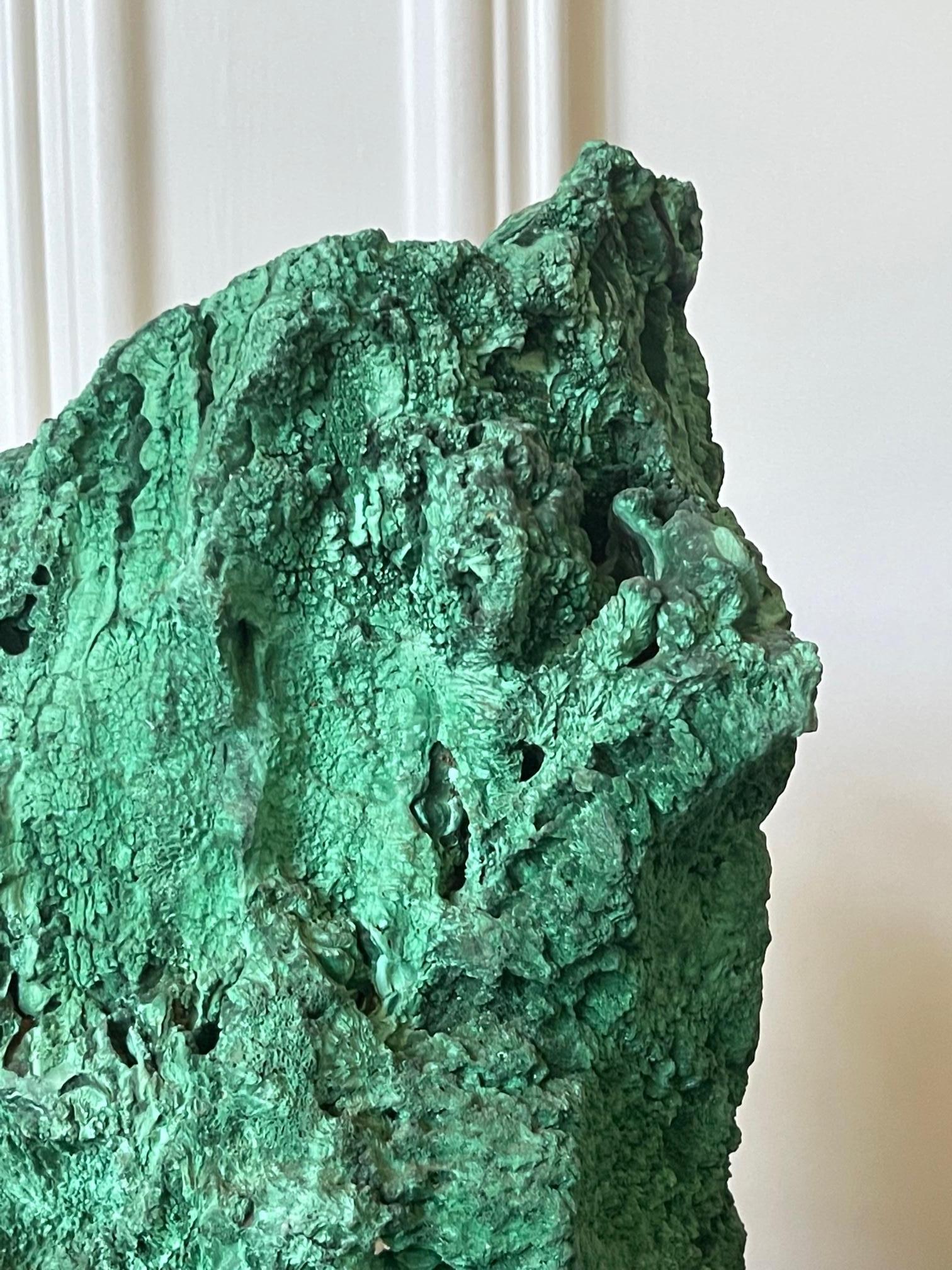 Organic Modern Natural Malachite Scholar Stone on Display Stand For Sale