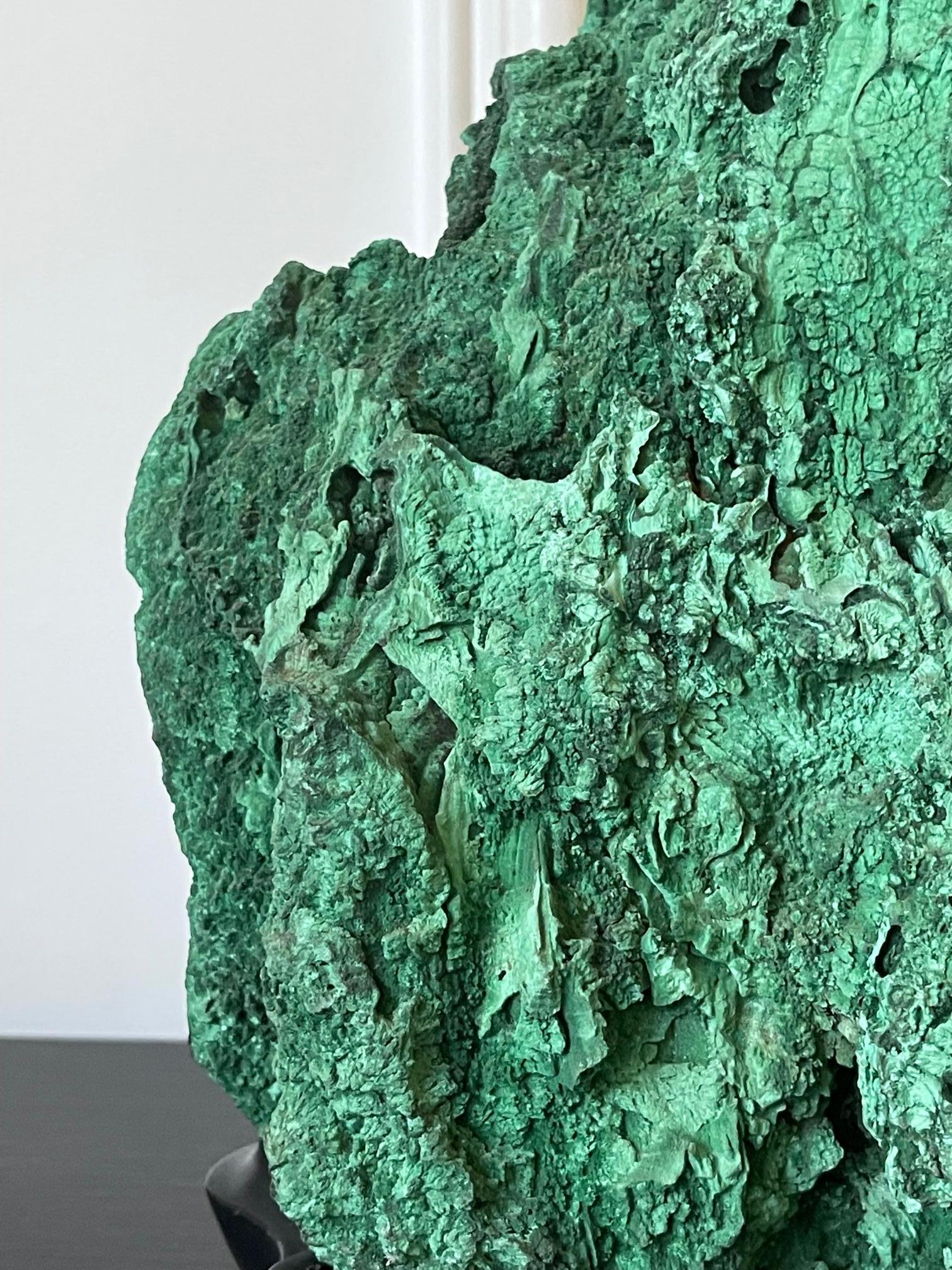 American Natural Malachite Scholar Stone on Display Stand For Sale