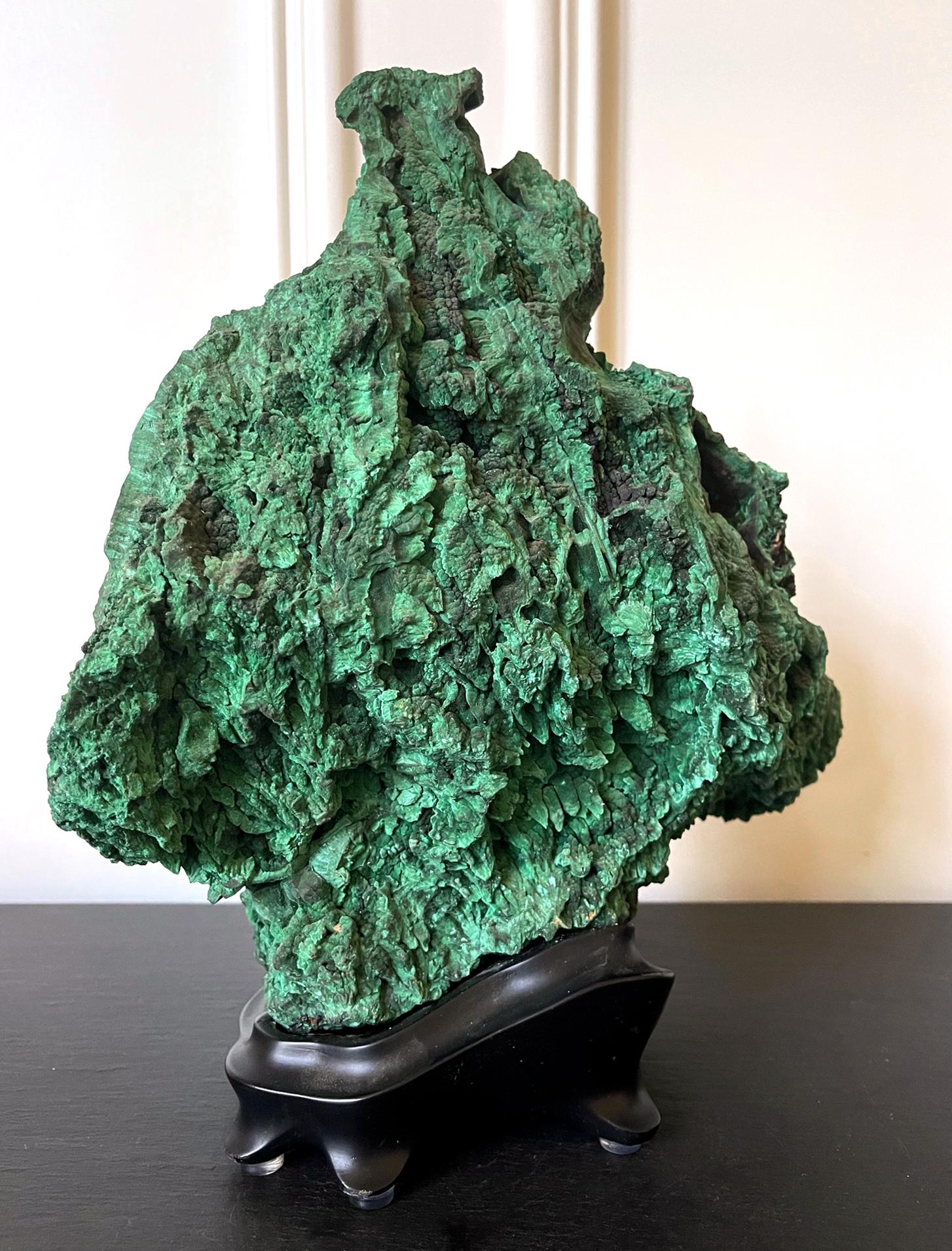 Natural Malachite Scholar Stone on Display Stand For Sale 2