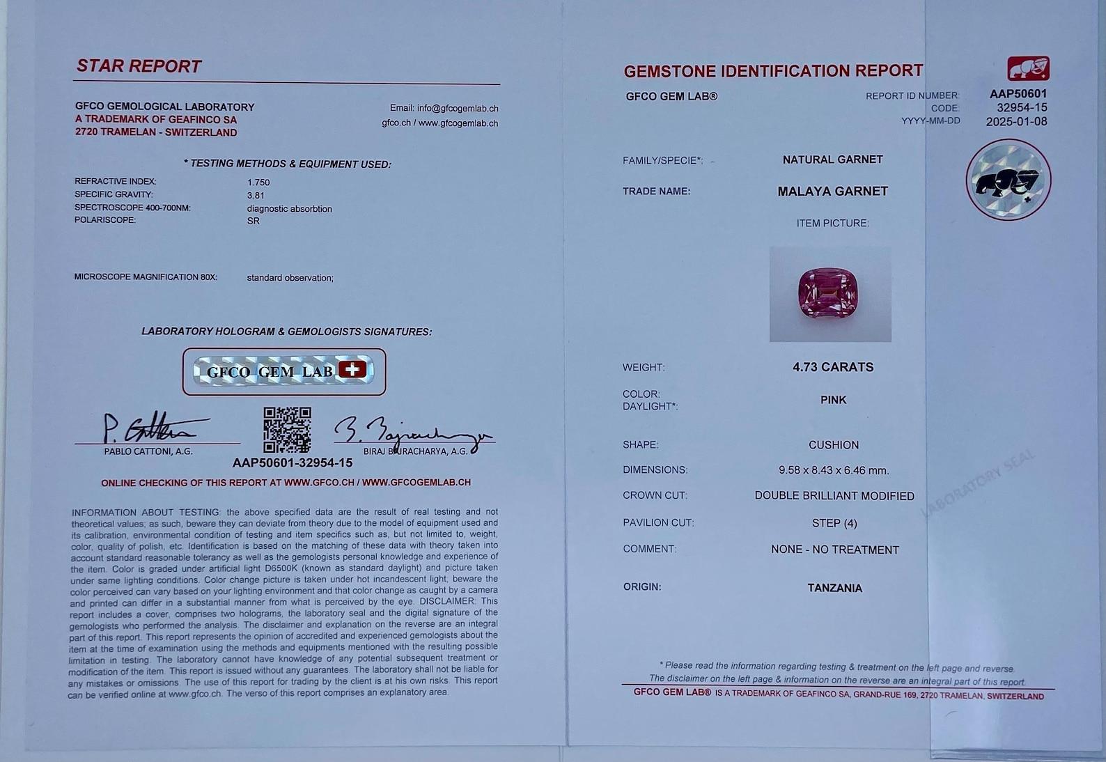 Natürlicher Malaya Granat loser Edelstein 4,73 ct, Seltene Farbe, Hohe Qualität Stone! im Angebot 1