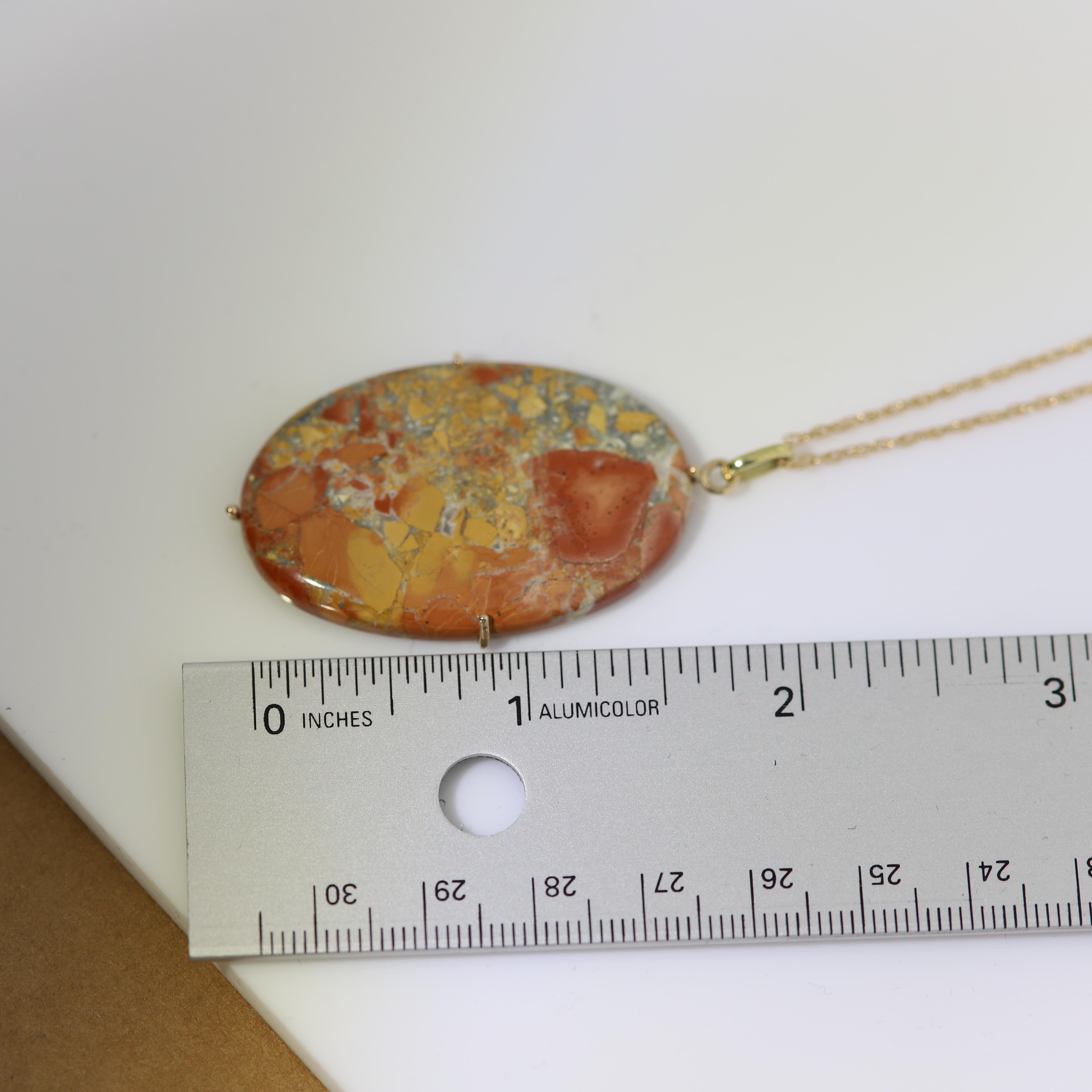 Women's Natural Maligano Jasper Necklace Pendant set in 14 Karat Gold For Sale