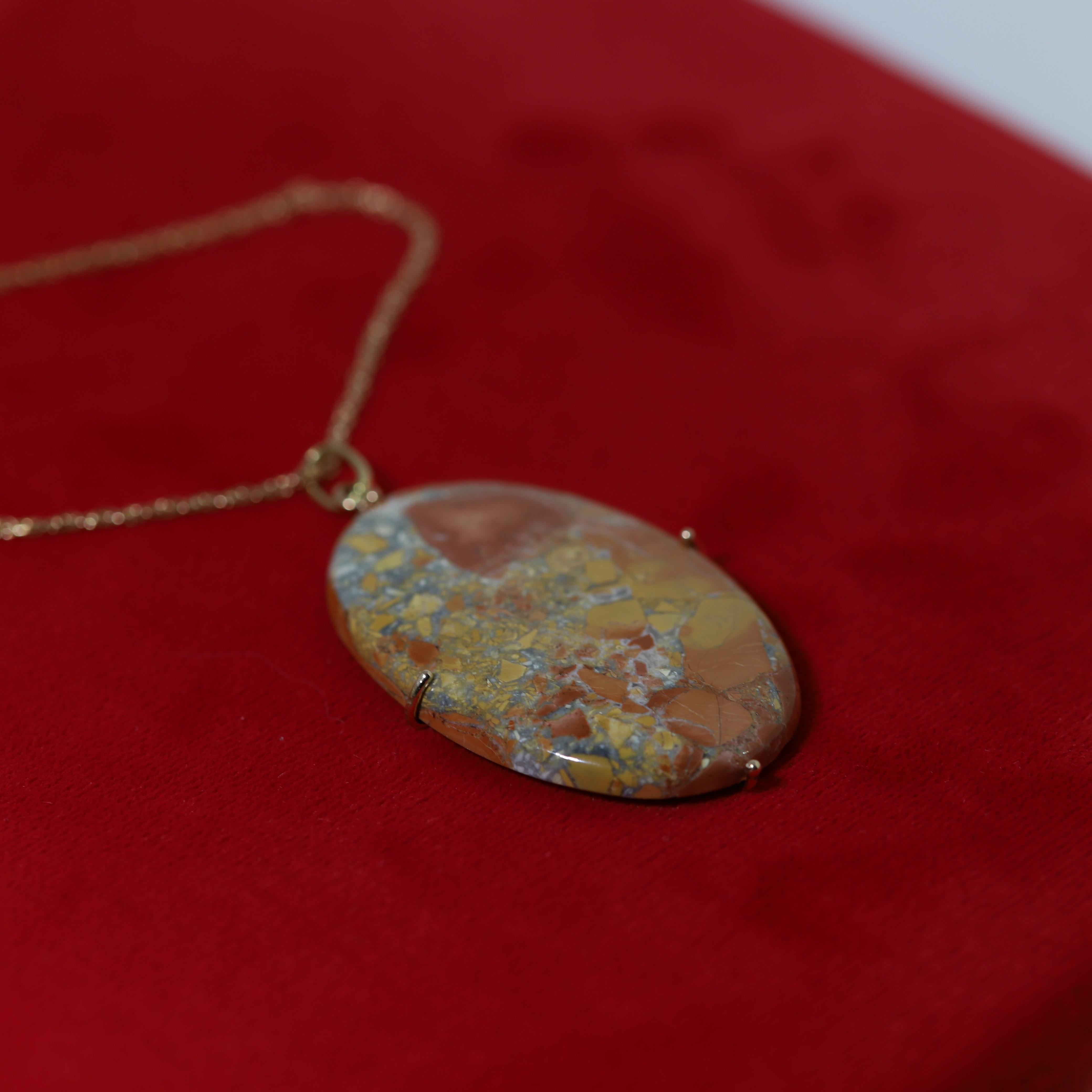 Natural Maligano Jasper Necklace Pendant set in 14 Karat Gold For Sale 1