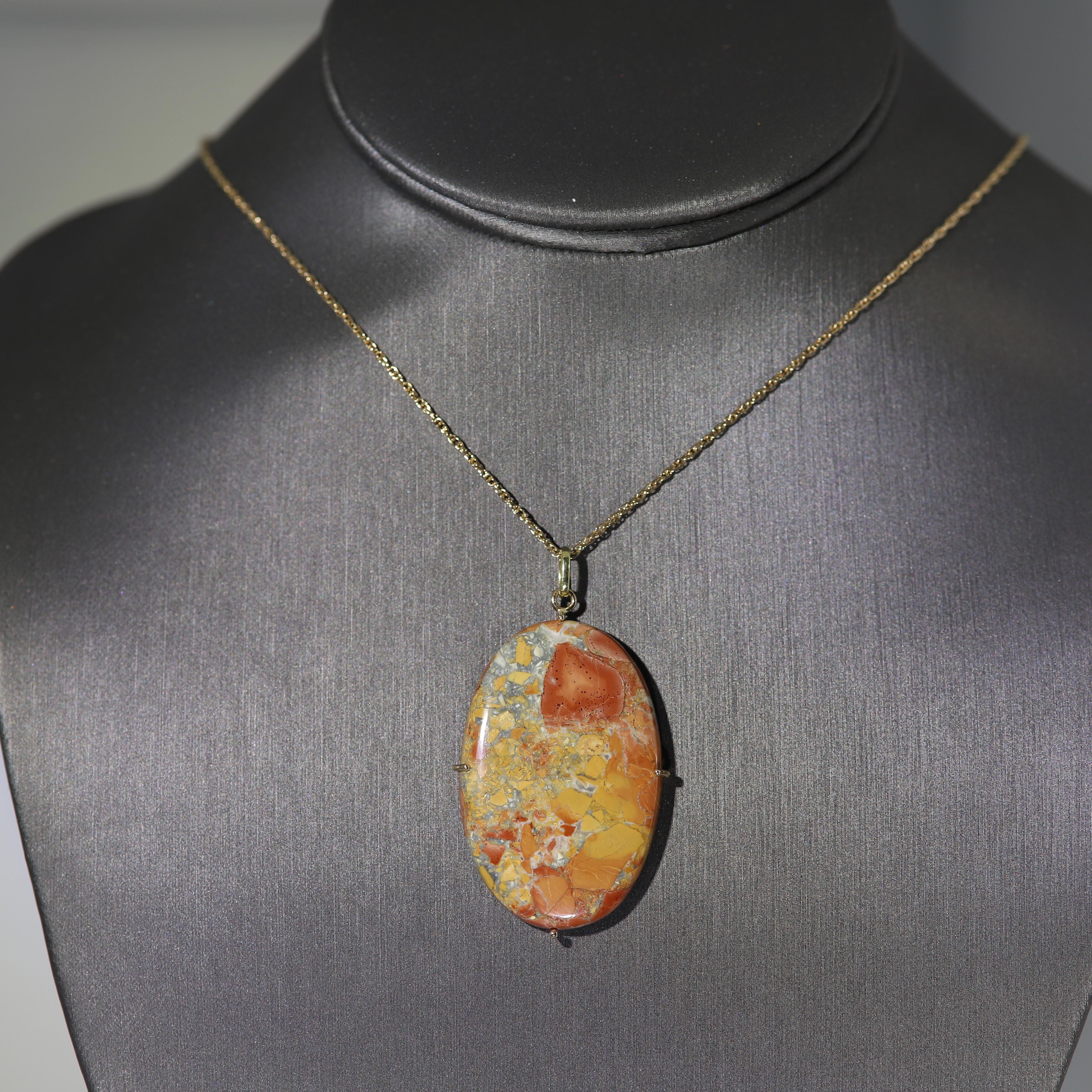 Natural Maligano Jasper Necklace Pendant set in 14 Karat Gold For Sale 3